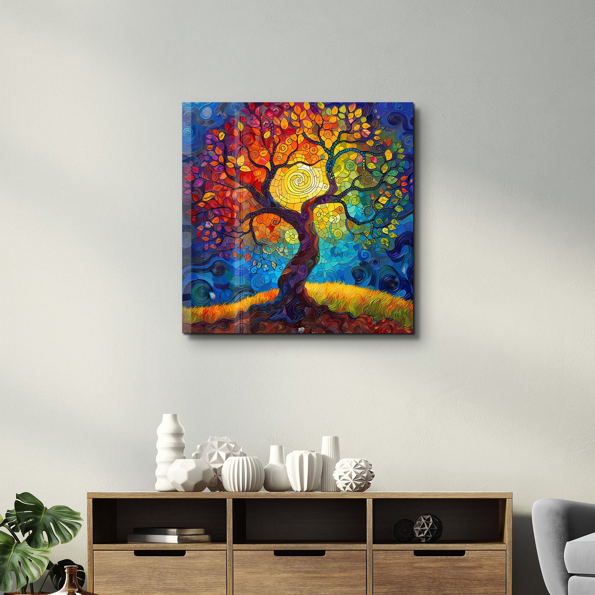 Style mosaïque arbre de vie | Art mural en verre