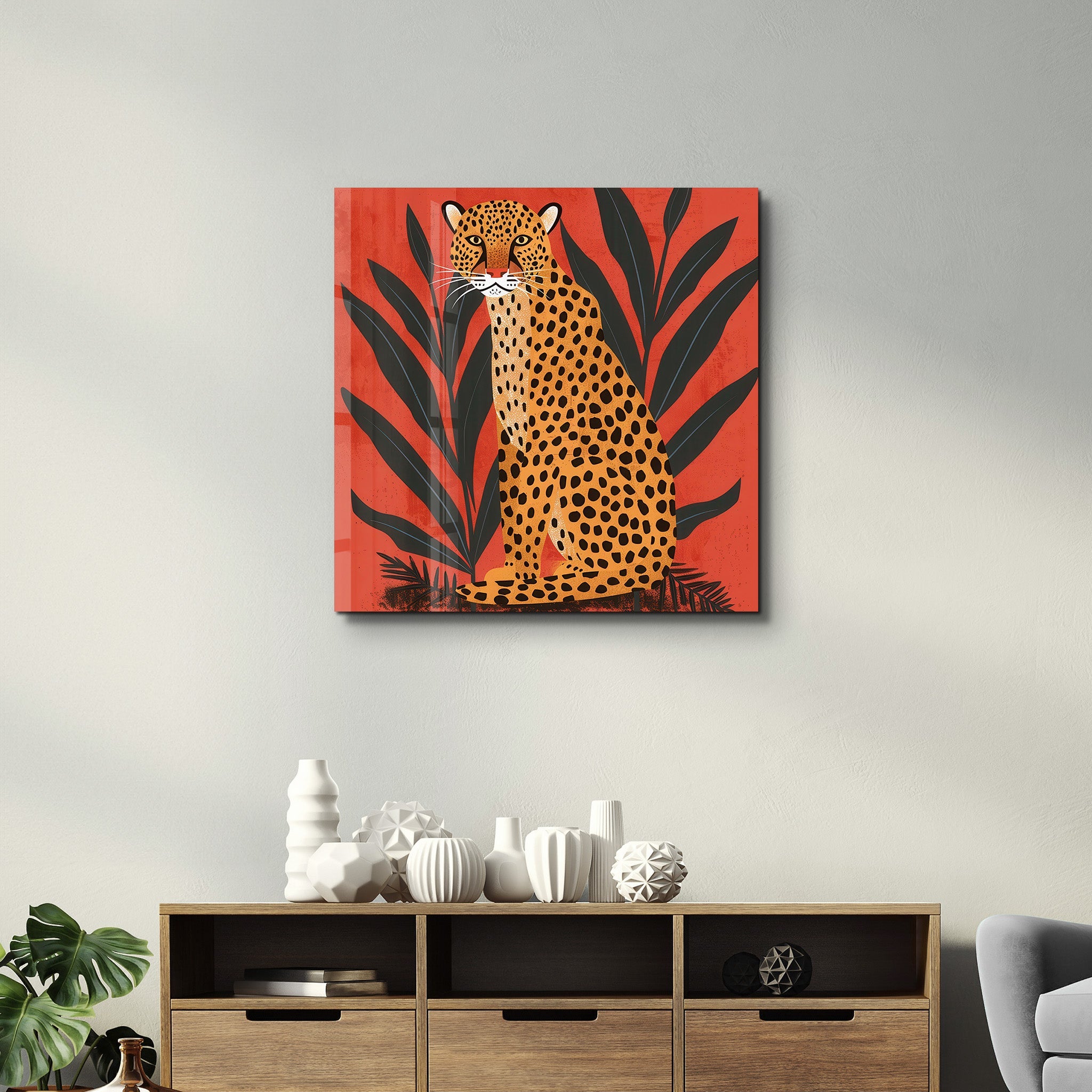 Leopard Retro | Glass Wall Art