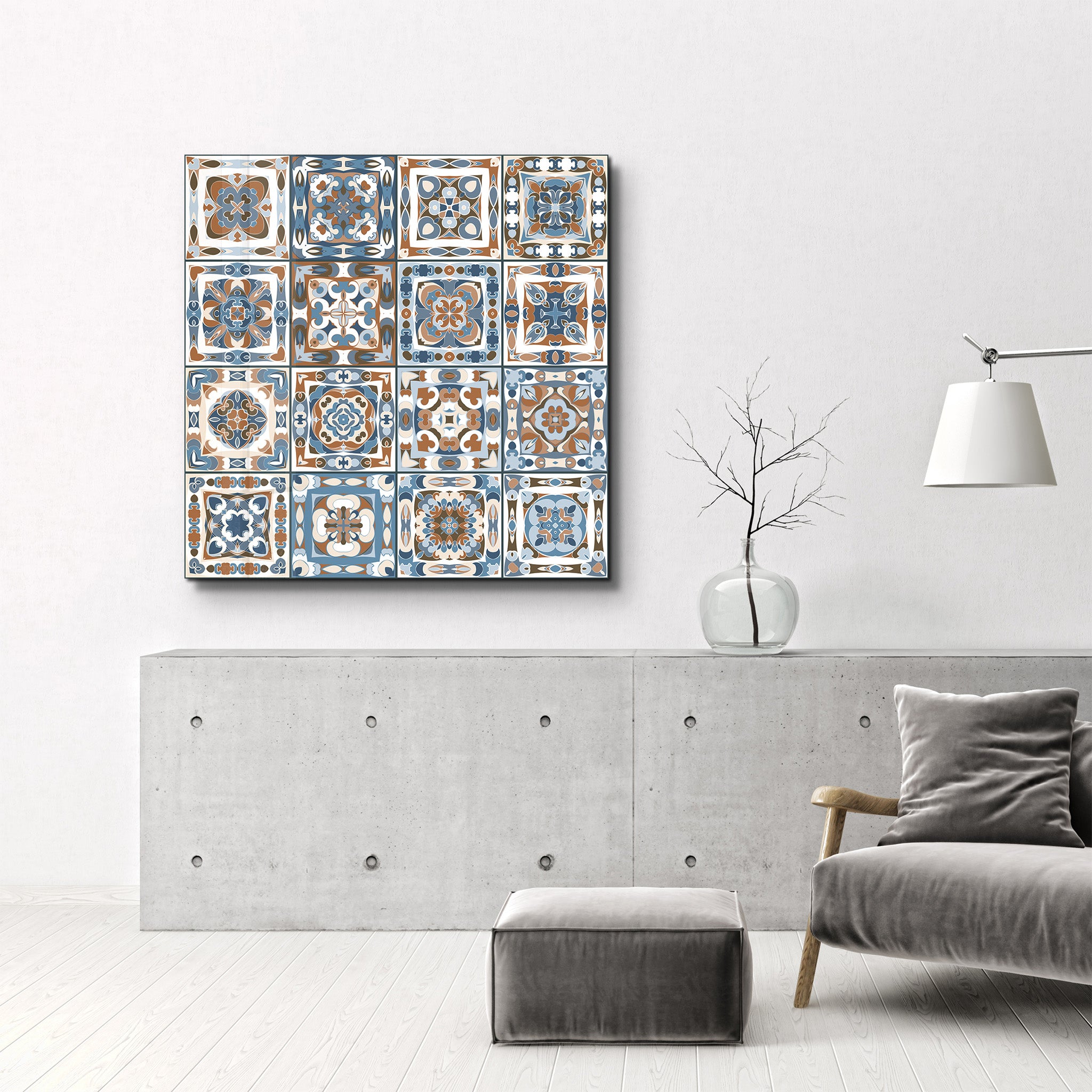 Brown-Blue Italian Ceramic Tiles Collection | Glass Wall Art