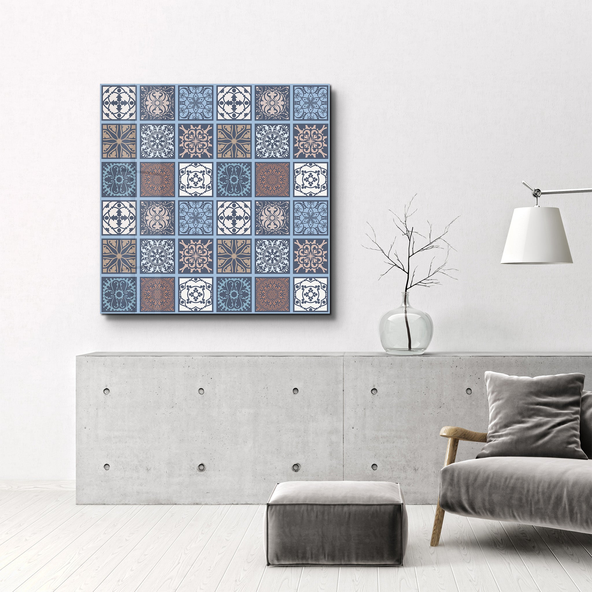 Collection de carreaux de céramique italiens bleu-marron | Art mural en verre