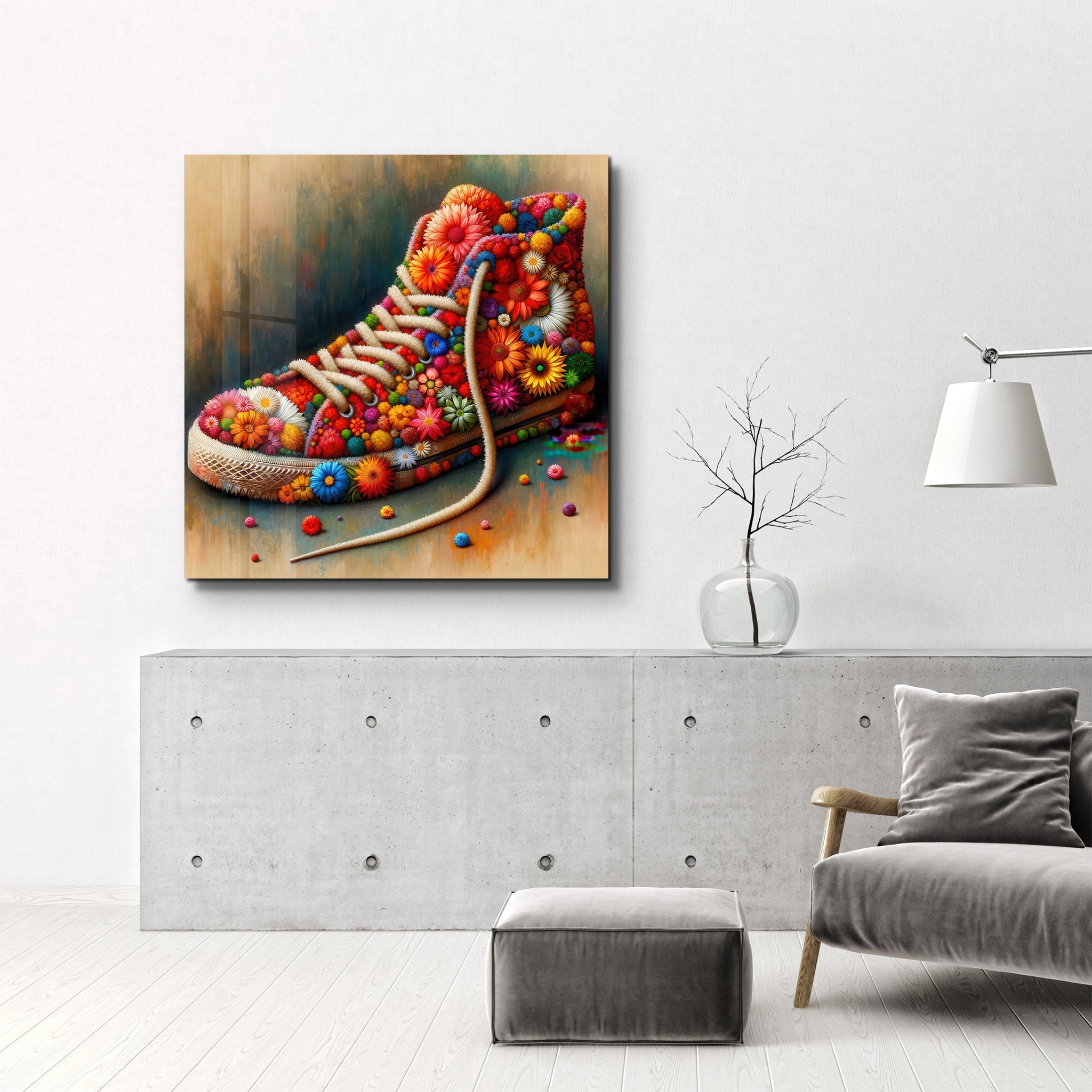 Blumen-Sneaker | <tc>Glasbild</tc>