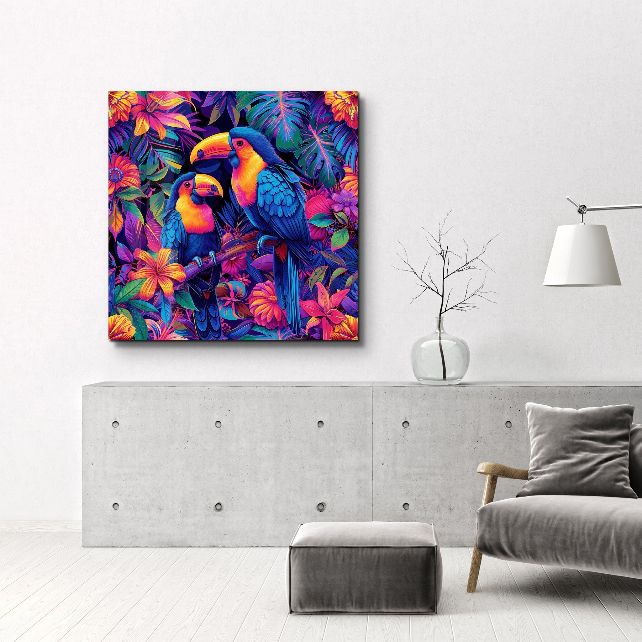 Rainbow Parrots | Glass Wall Art