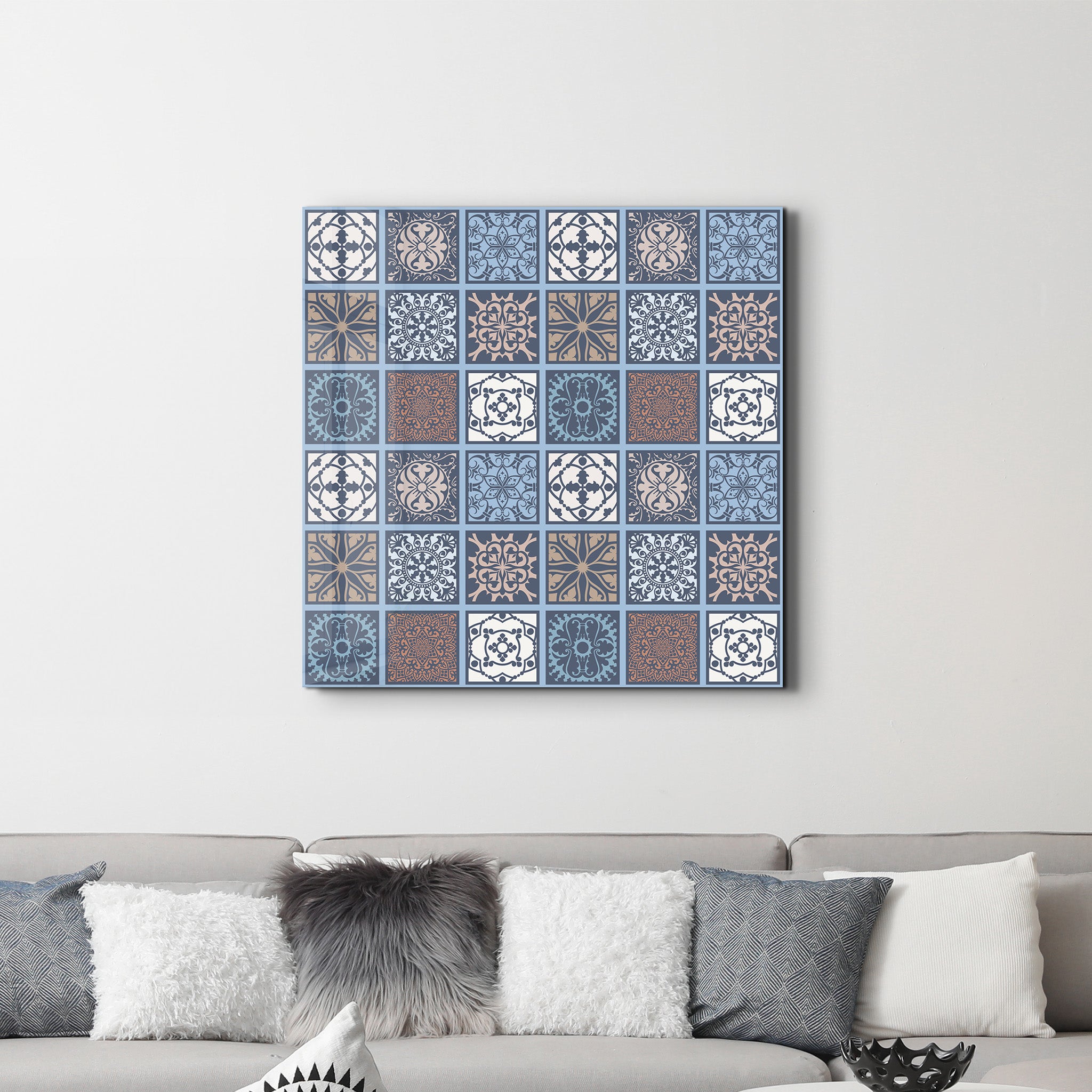 Collection de carreaux de céramique italiens bleu-marron | Art mural en verre