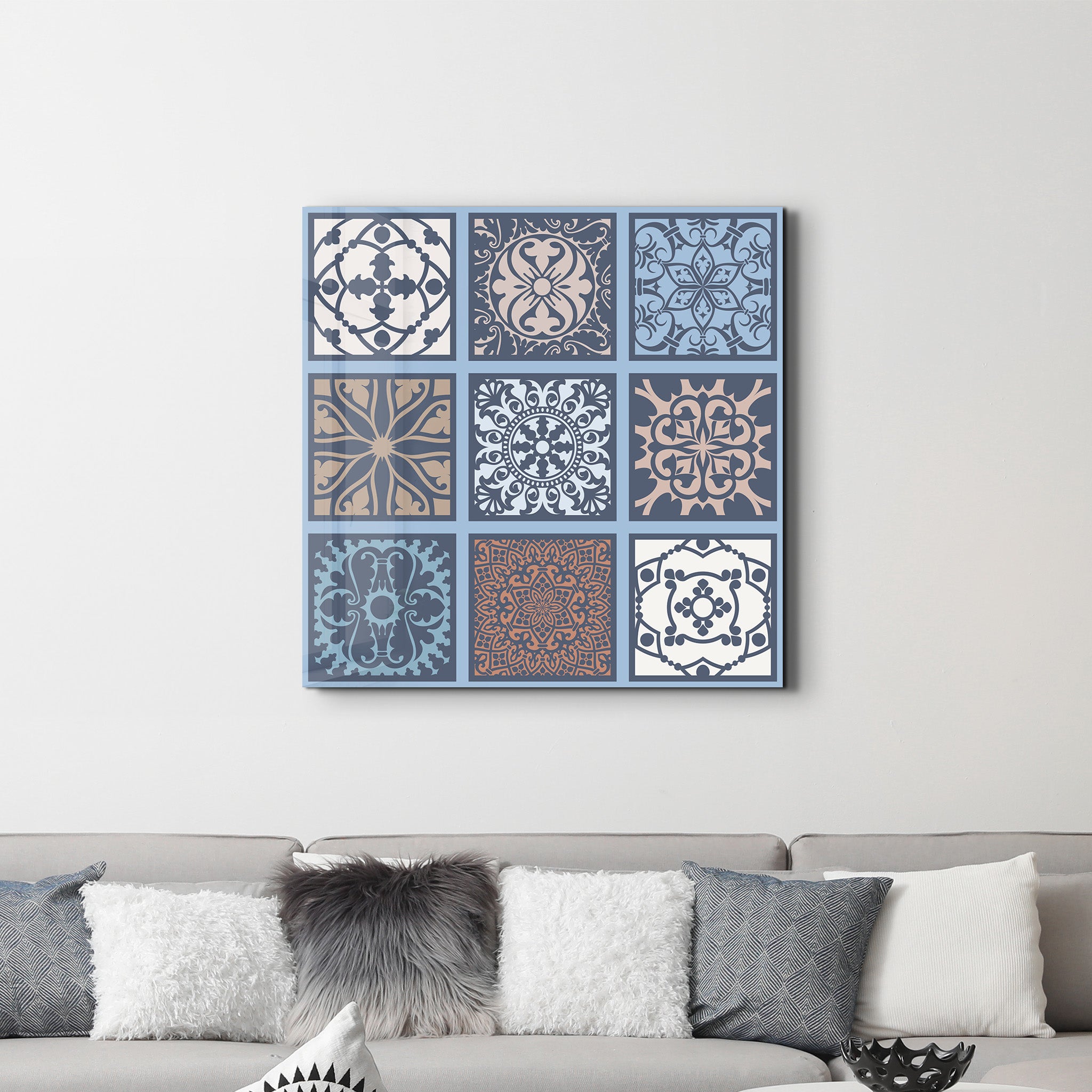 9 Blue-Brown Italian Ceramic Tiles Collection | Glass Wall Art