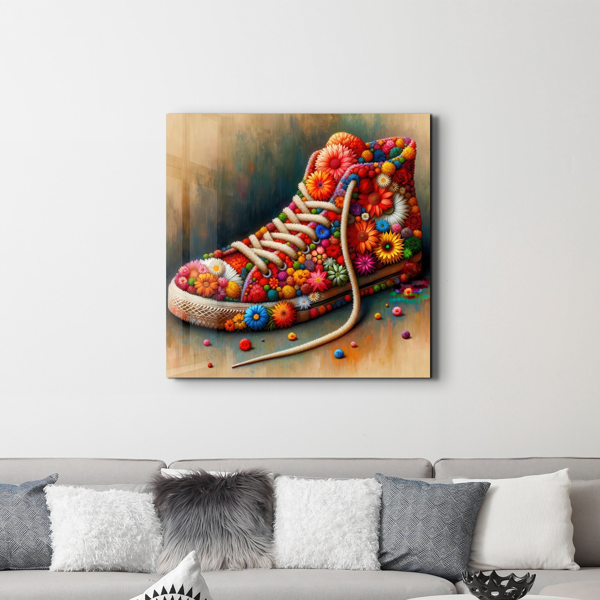 Blumen-Sneaker | <tc>Glasbild</tc>