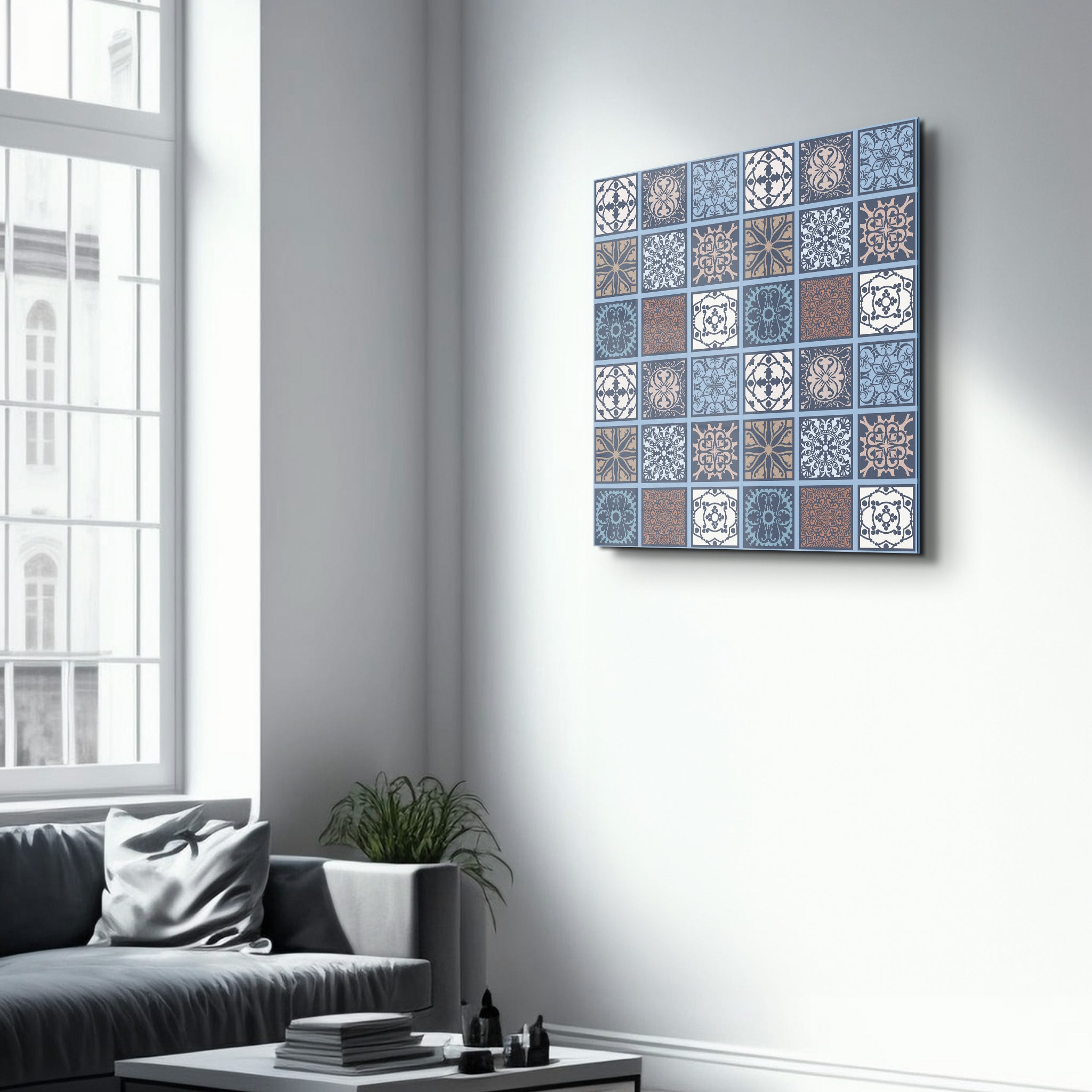 Collection de carreaux de céramique italiens bleu-marron | Art mural en verre