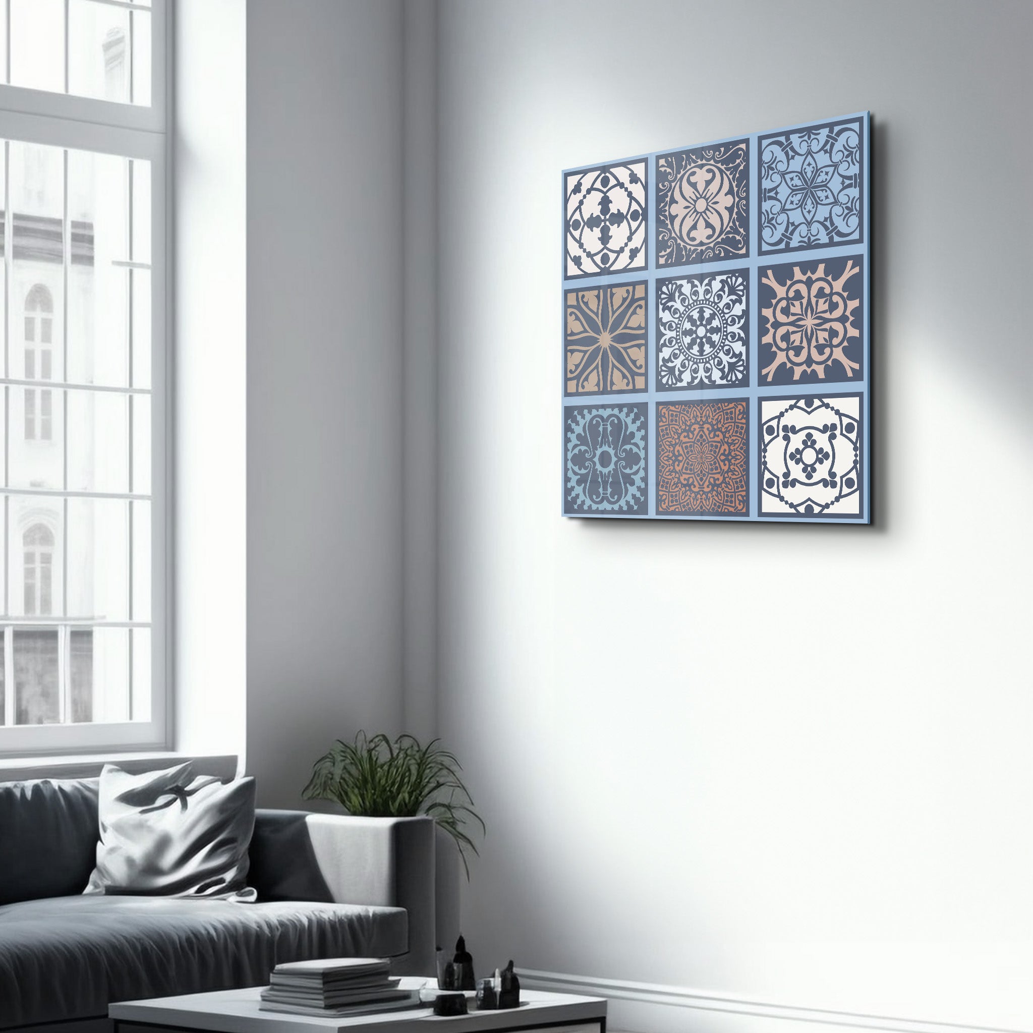 9 Blue-Brown Italian Ceramic Tiles Collection | Glass Wall Art