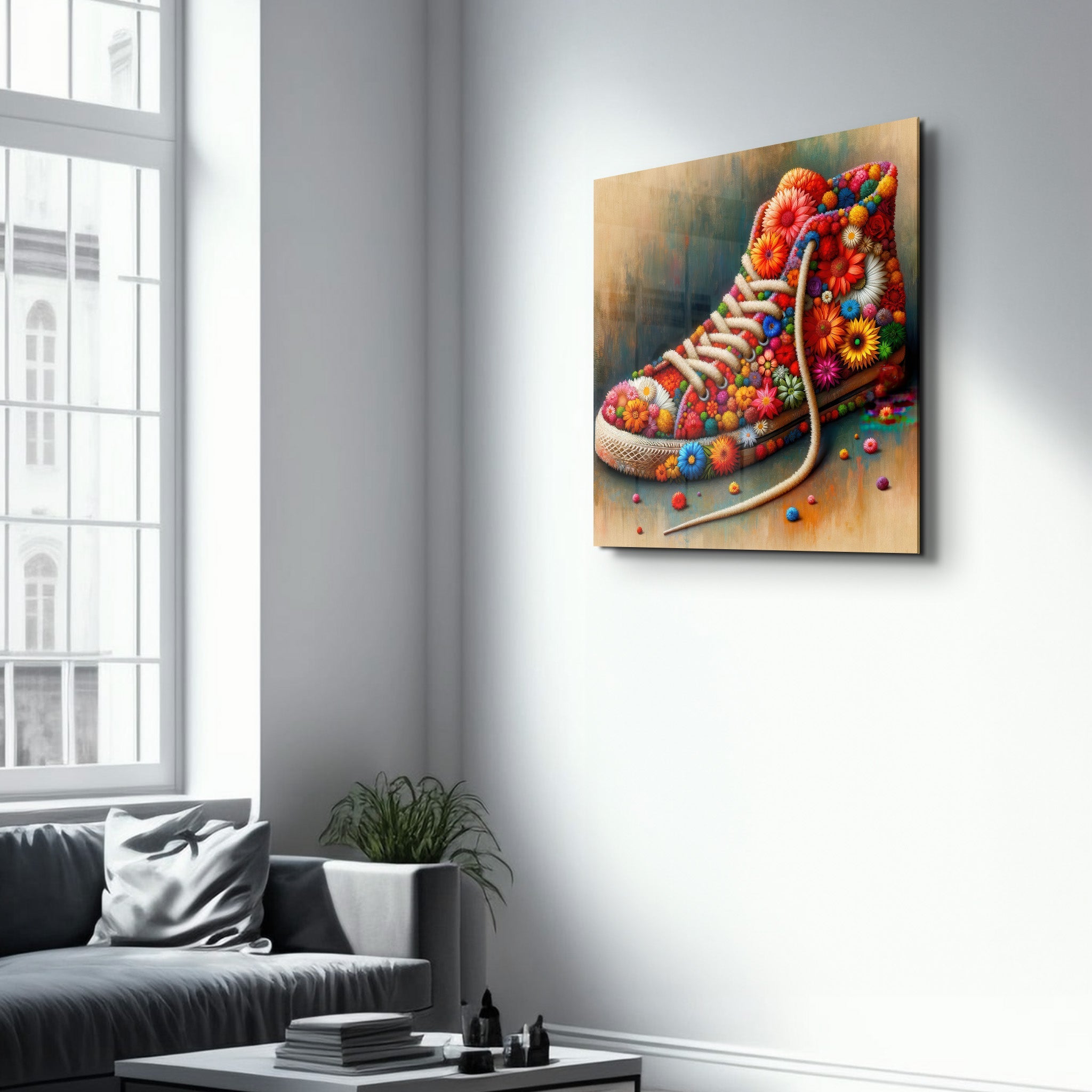 Blumen-Sneaker | <tc>Glasbild</tc>