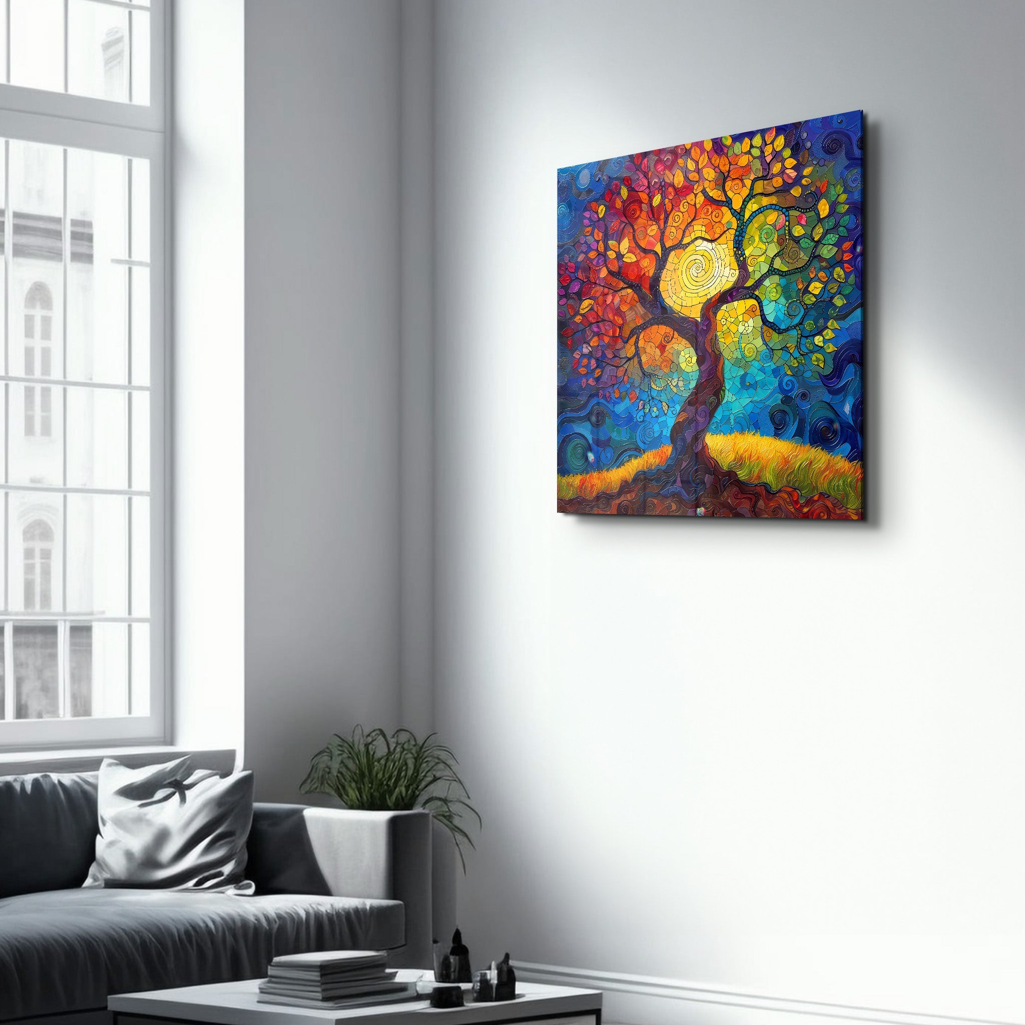 Style mosaïque arbre de vie | Art mural en verre