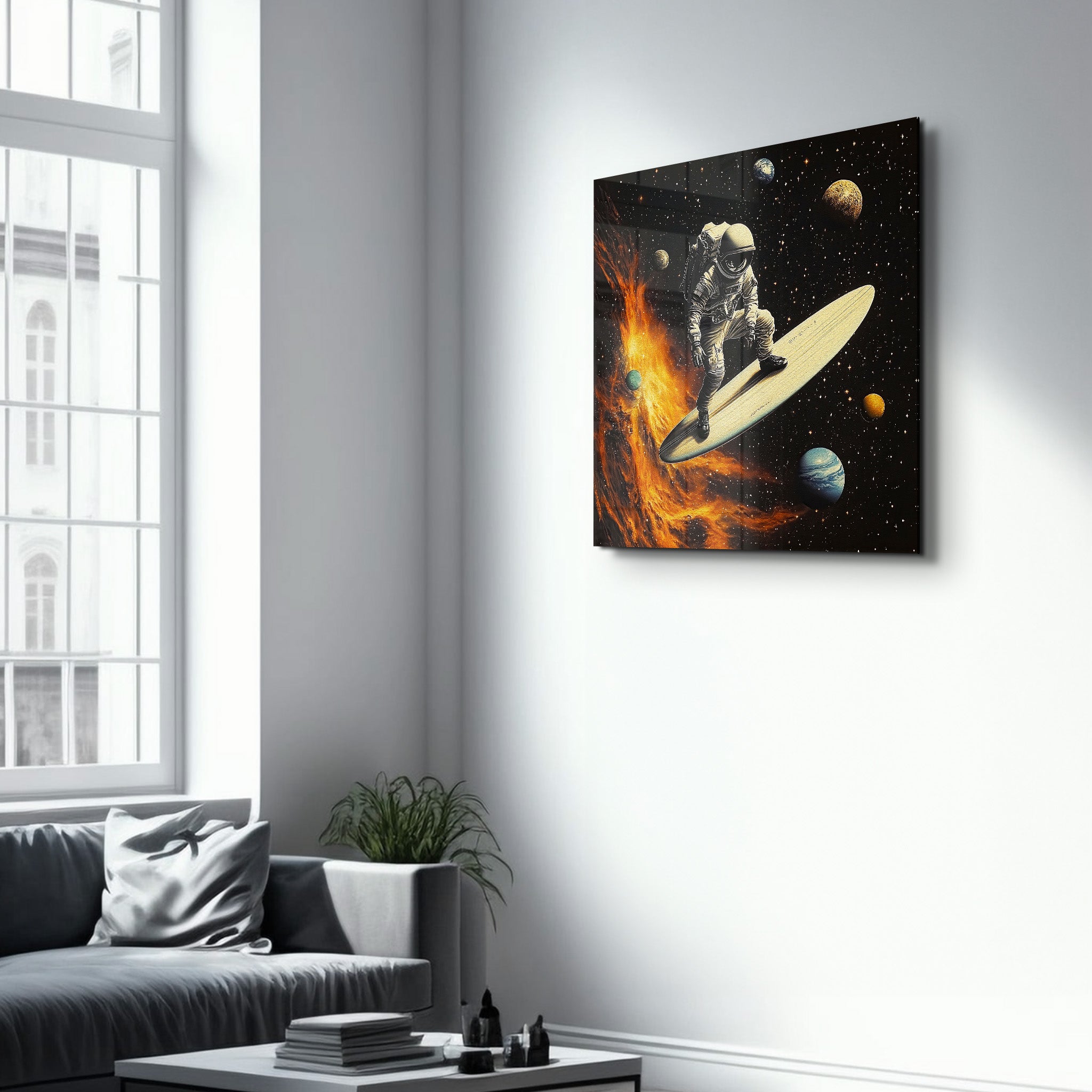 Surfing in the Space | Glass Wall Art