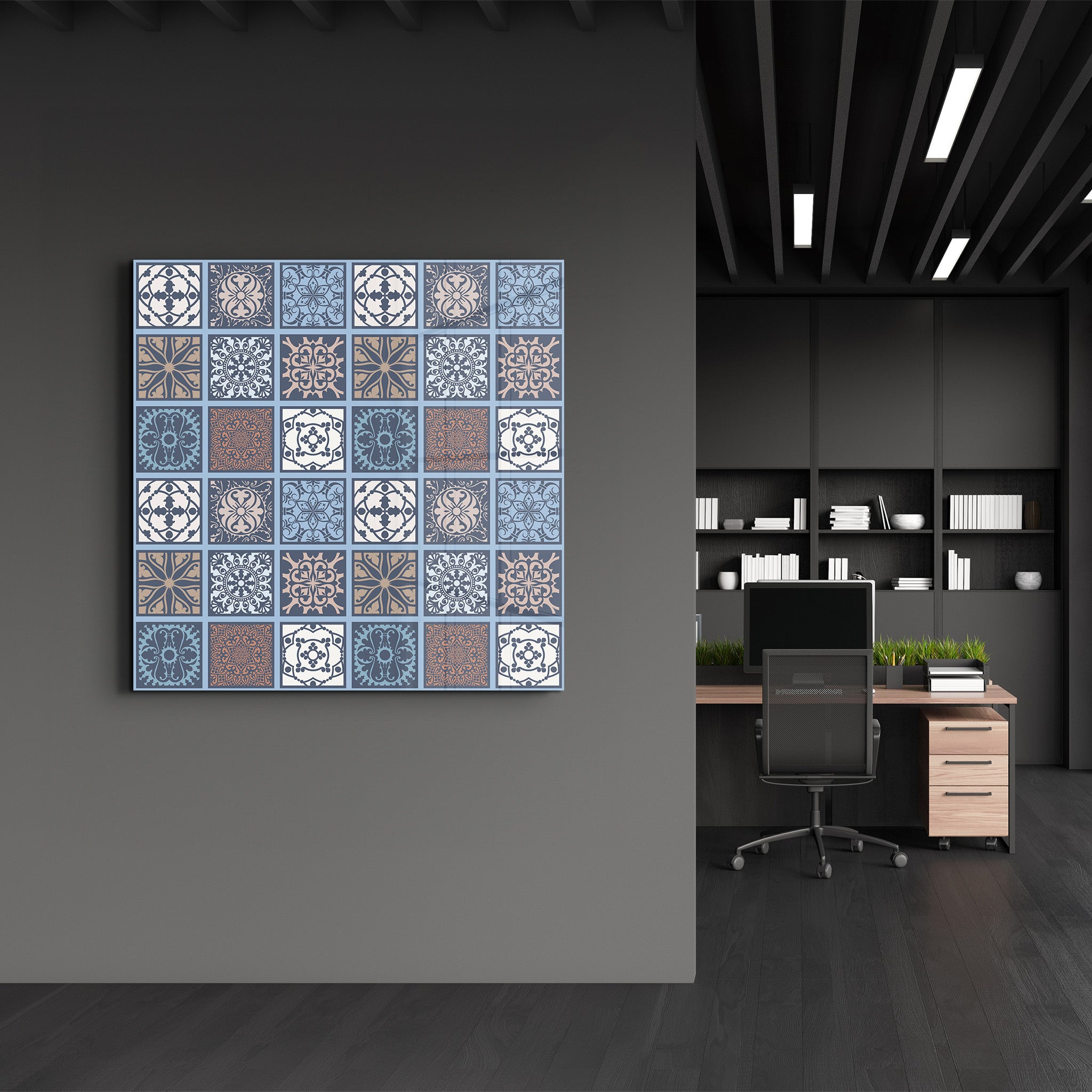 Collection de carreaux de céramique italiens bleu-marron | Art mural en verre