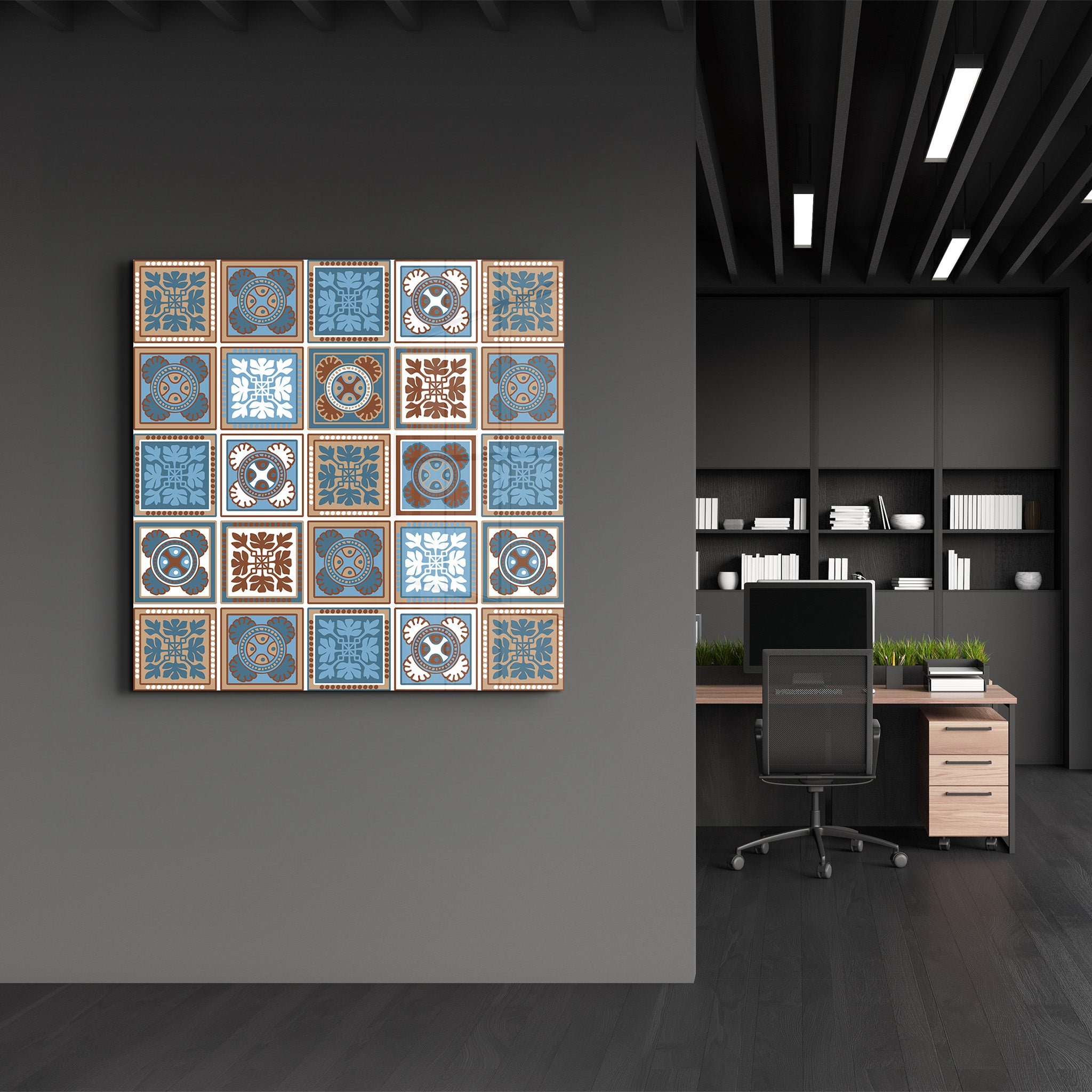 Blue-Light Brown Italian Ceramic Tiles Collection | Glass Wall Art