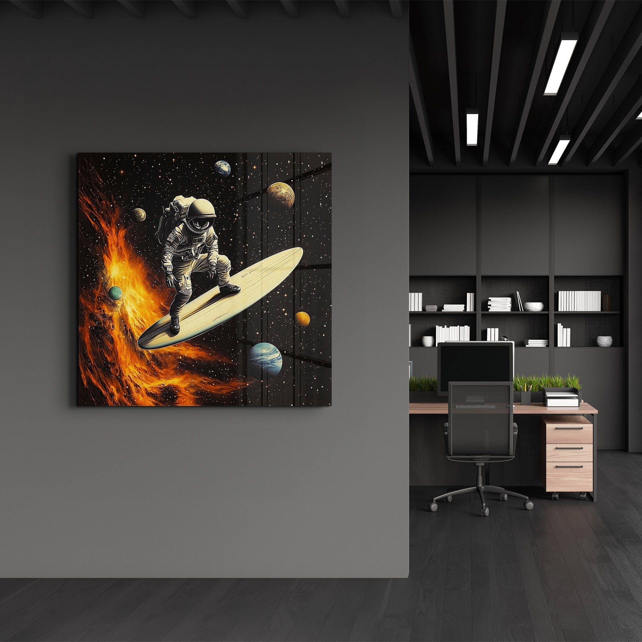 Surfing in the Space | Glass Wall Art