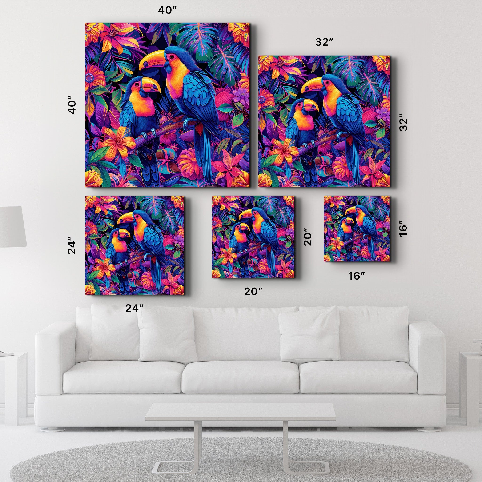 Rainbow Parrots | Glass Wall Art