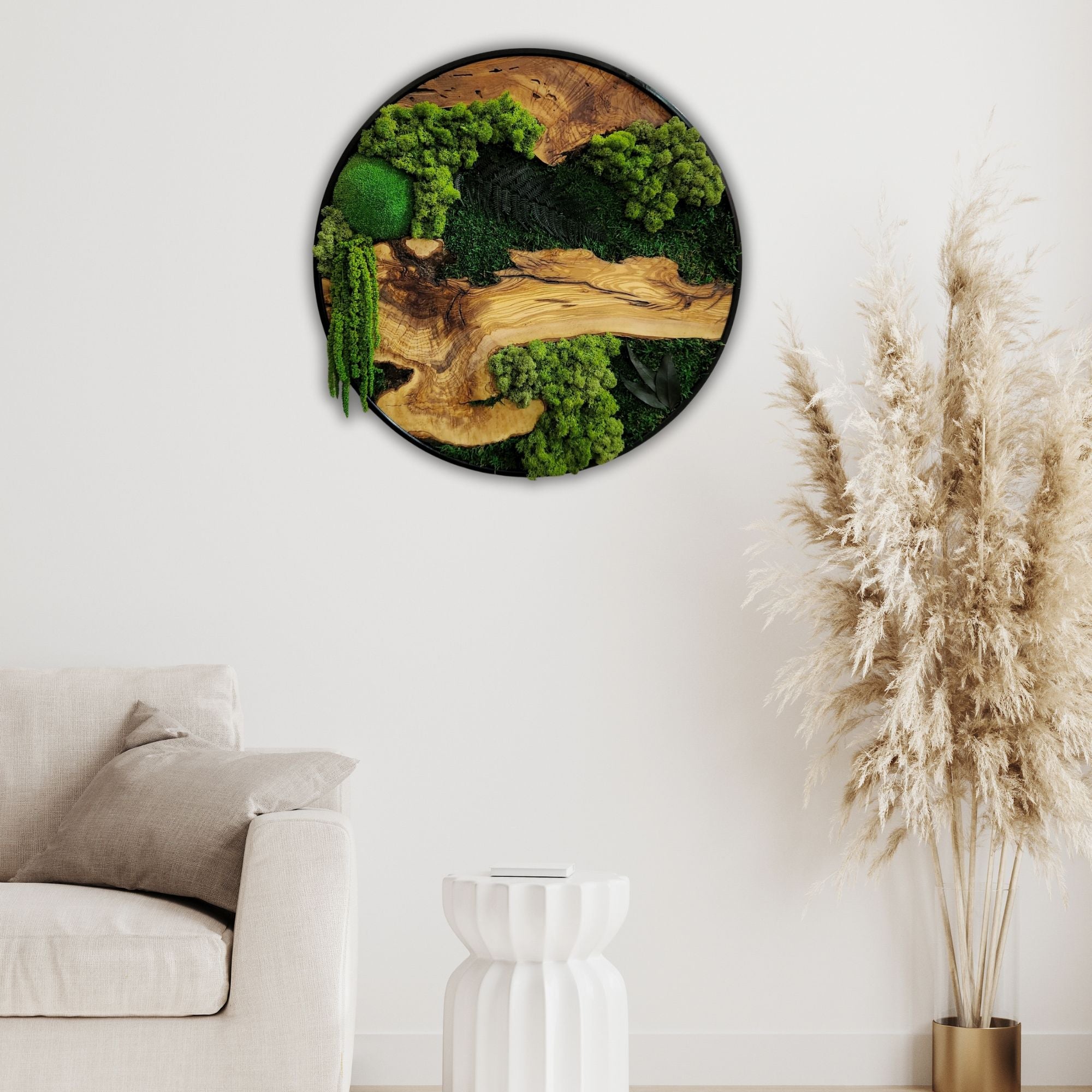 Organic Oasis | Premium Moss and Olive Wood Wall Decor