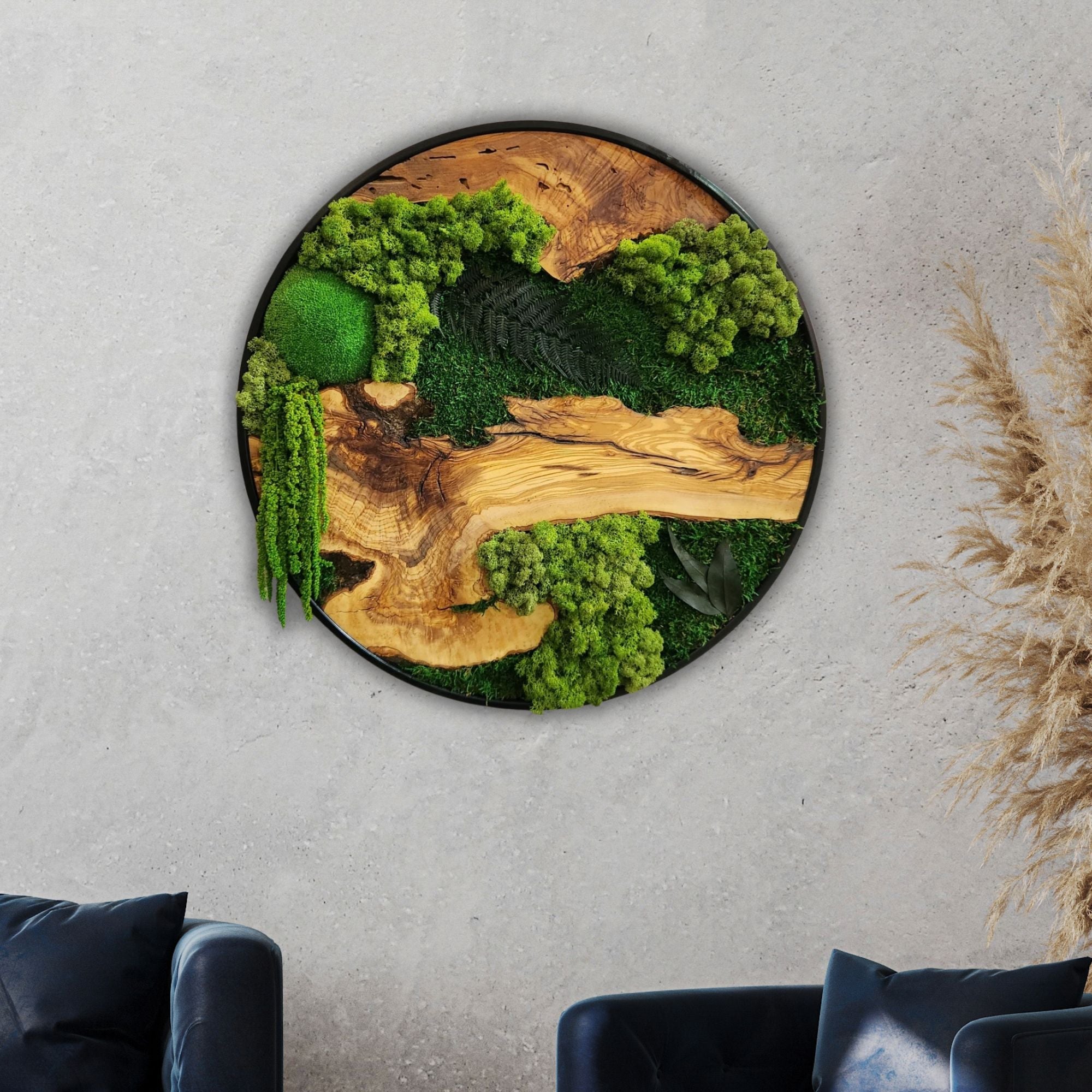 Organic Oasis | Premium Moss and Olive Wood Wall Decor