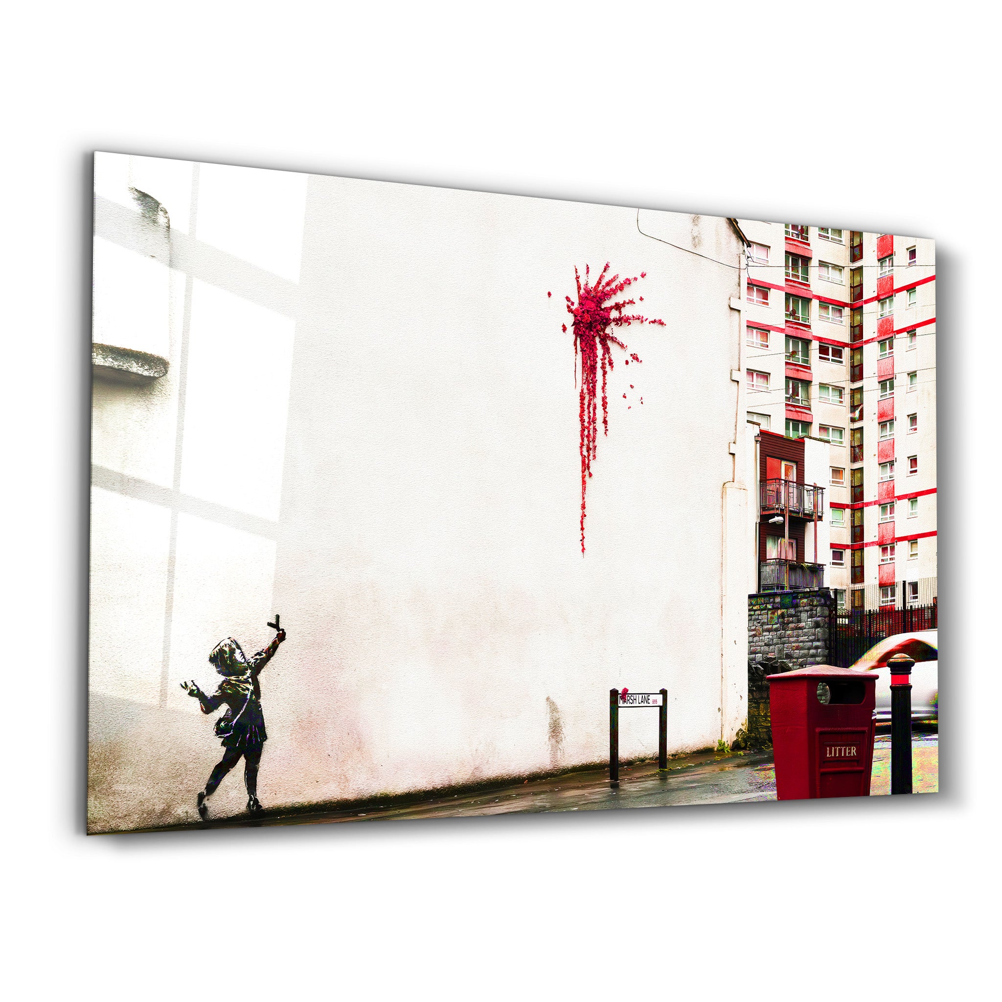 Banksy – Blumenschlinge – <tc>Glasbild</tc>