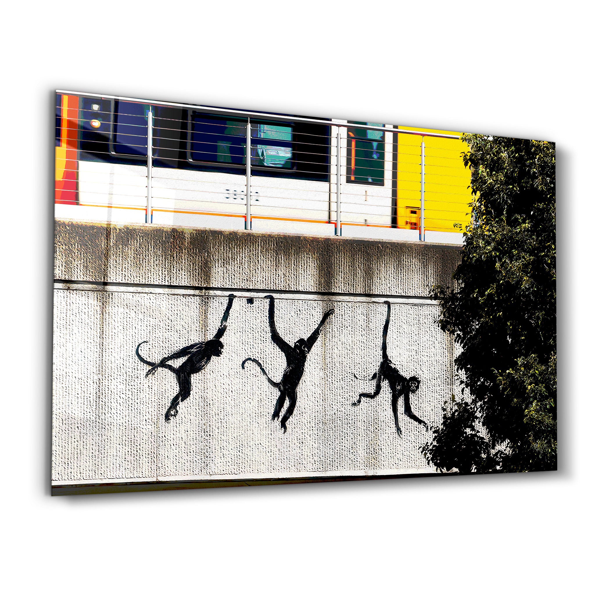 Banksy - Monkeys on the Train Bridge - Glass Wall Art