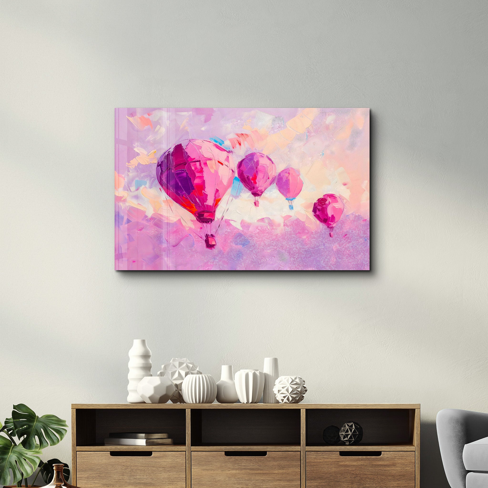 Peinture à l’huile de ballons roses - Art mural en verre