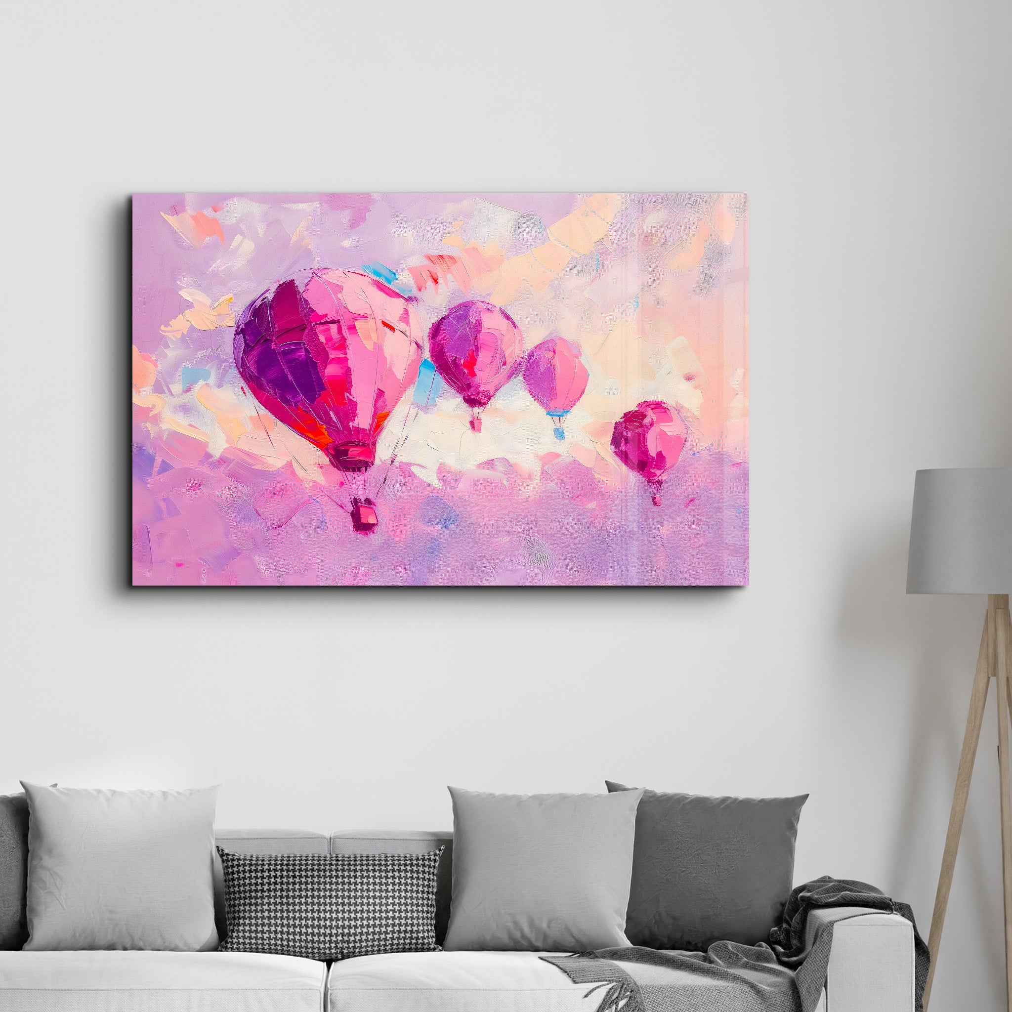 Peinture à l’huile de ballons roses - Art mural en verre