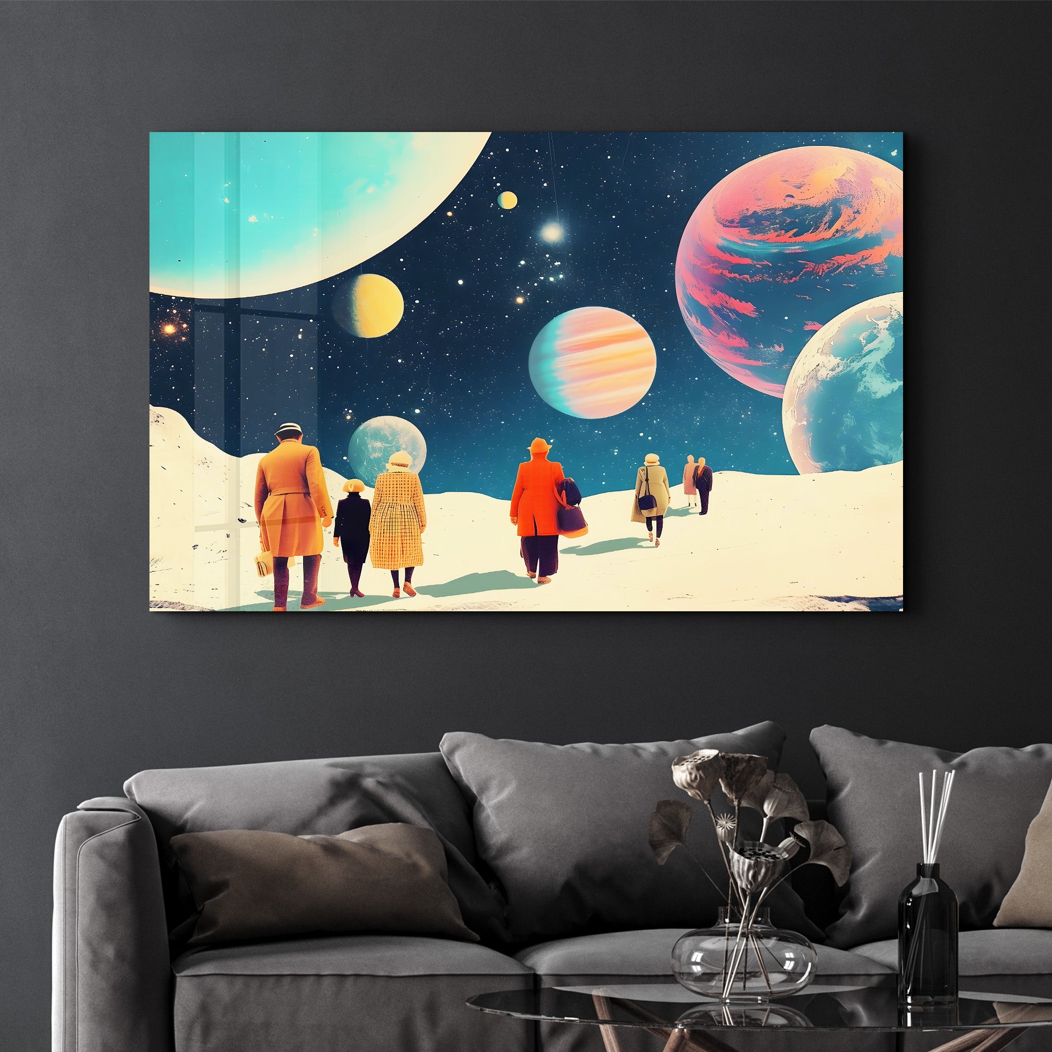 Walking in the Space in 70s - Glass Wall Art