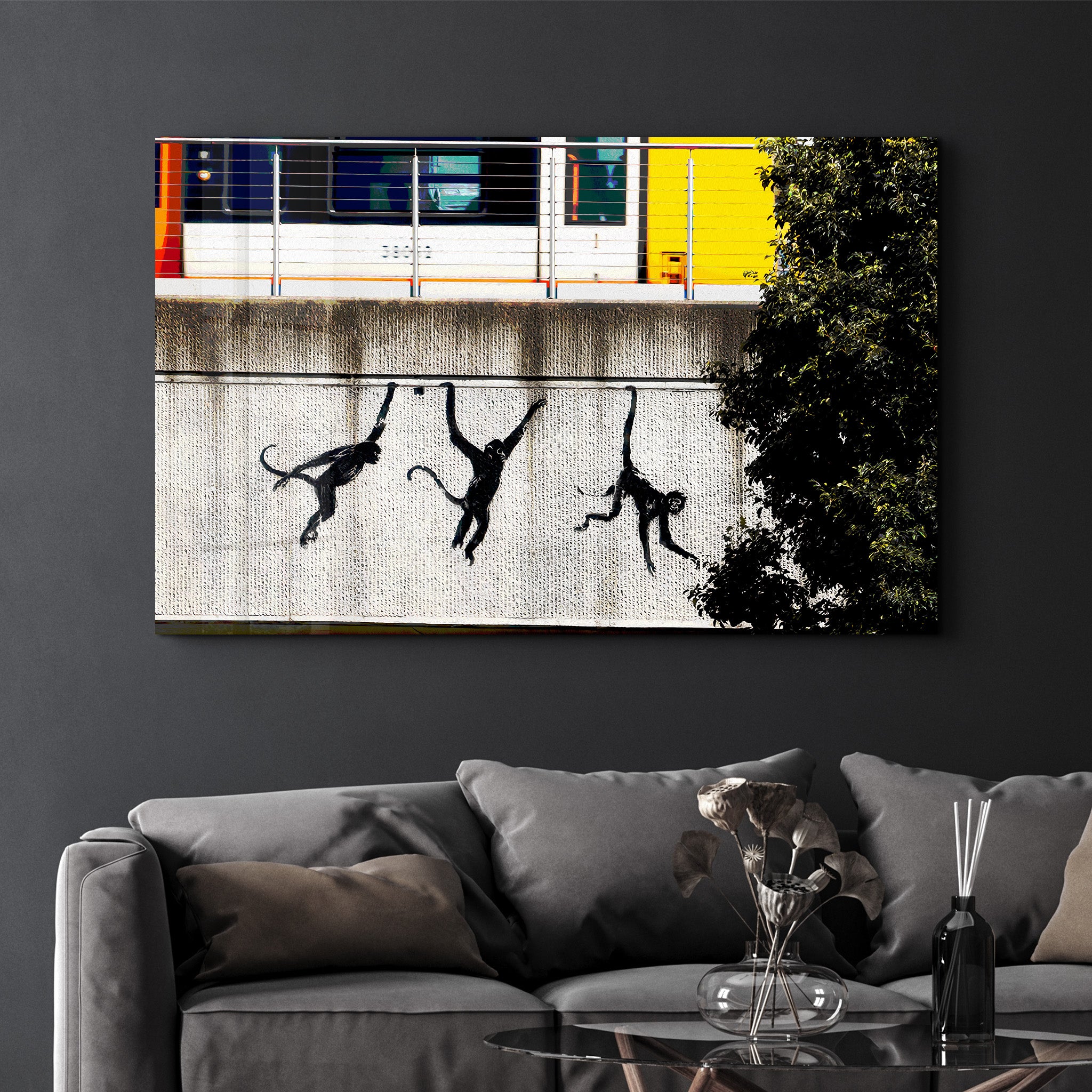 Banksy - Singes sur le pont ferroviaire - Art mural en verre