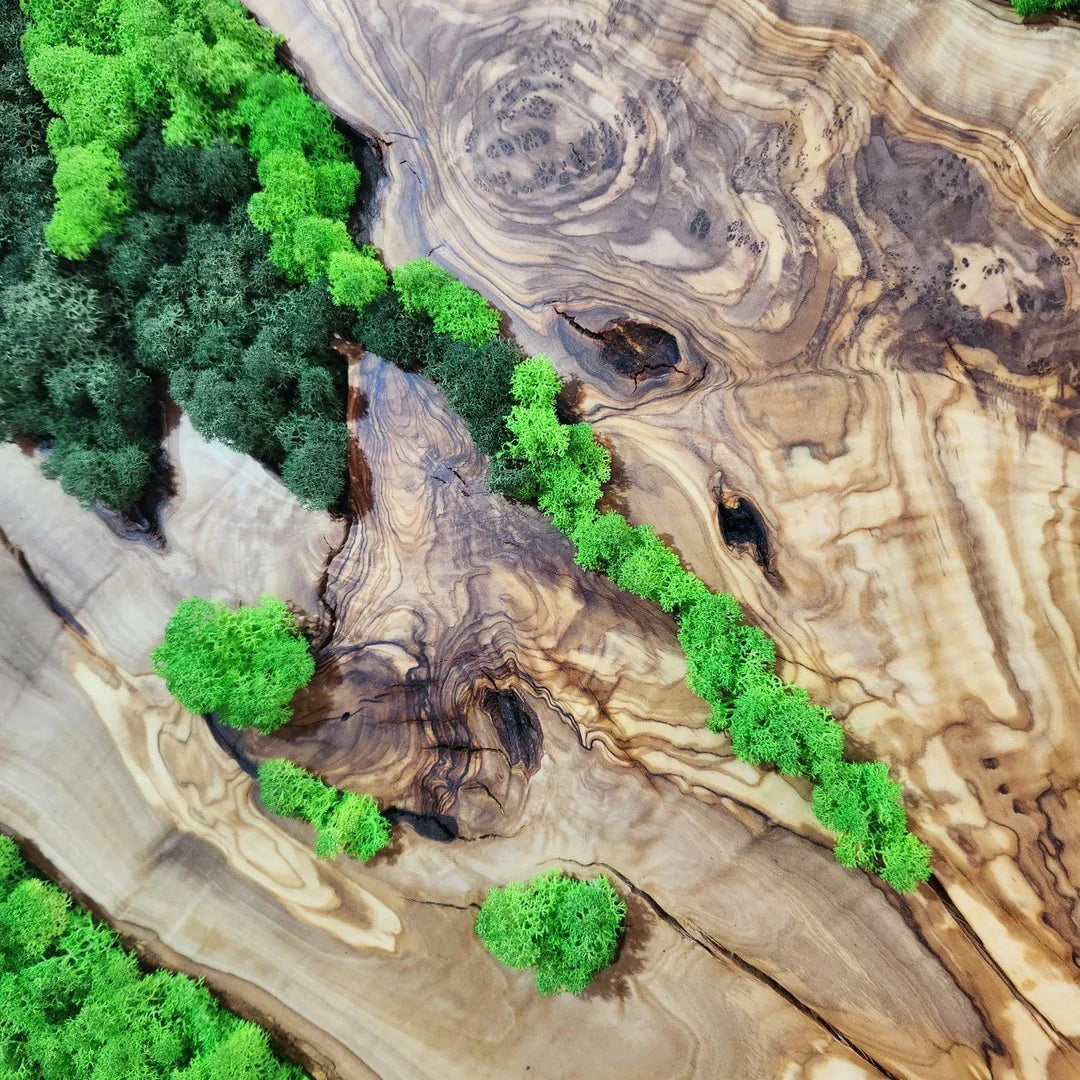 Maßgeschneiderte Wandkunst aus Moos und Olivenholz in 3 Farben | Hochwertige handgefertigte Wandskulpturen