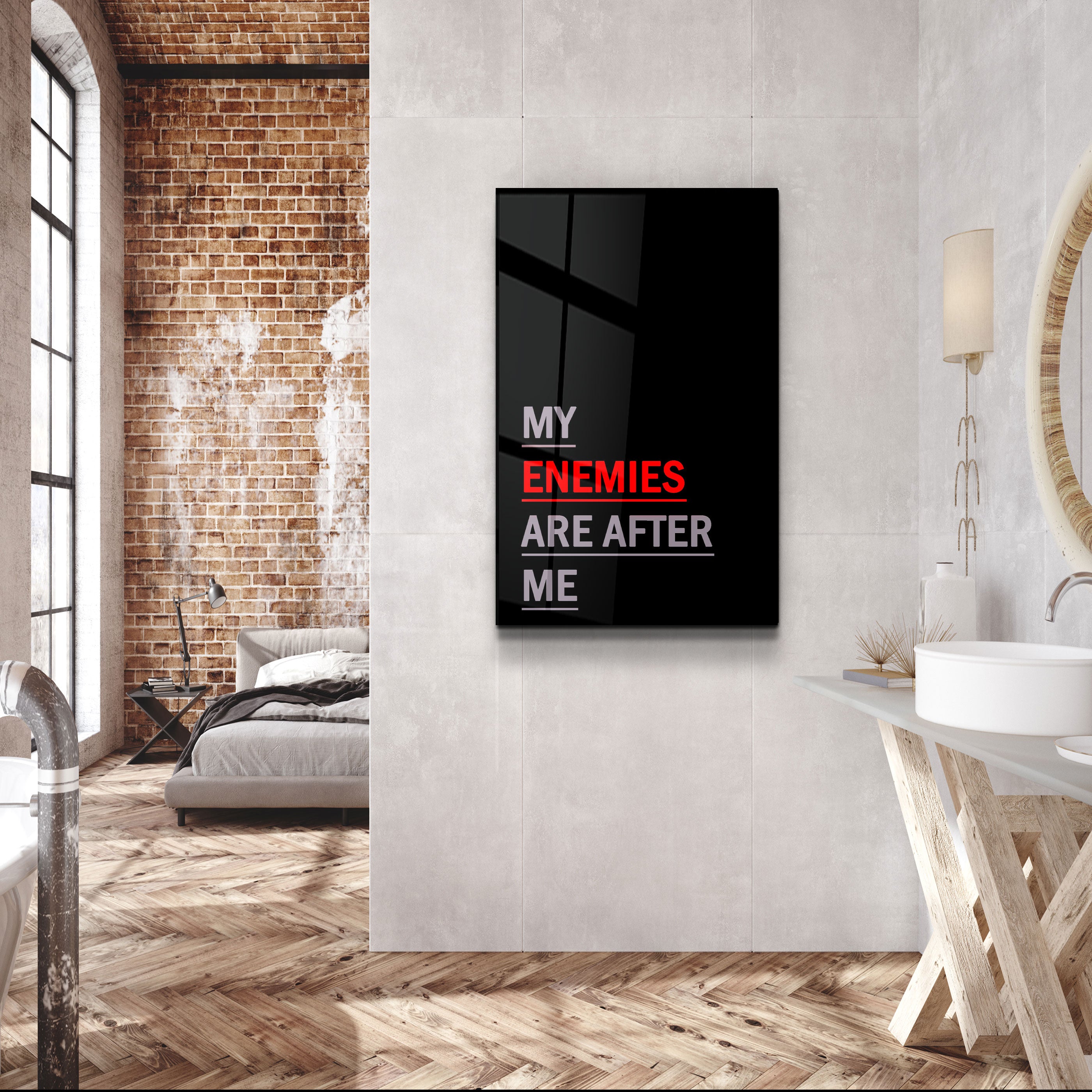 ・„Meine Feinde sind hinter mir her“・Designer-Kollektion <tc>Glasbild</tc>