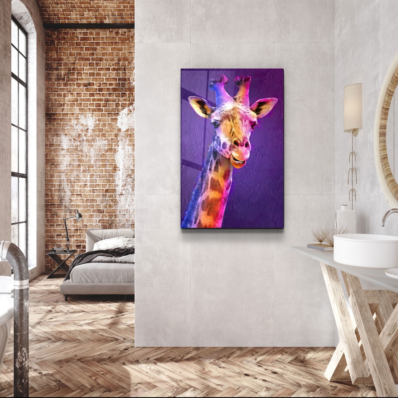 ・"Purple Giraffe"・Glass Wall Art