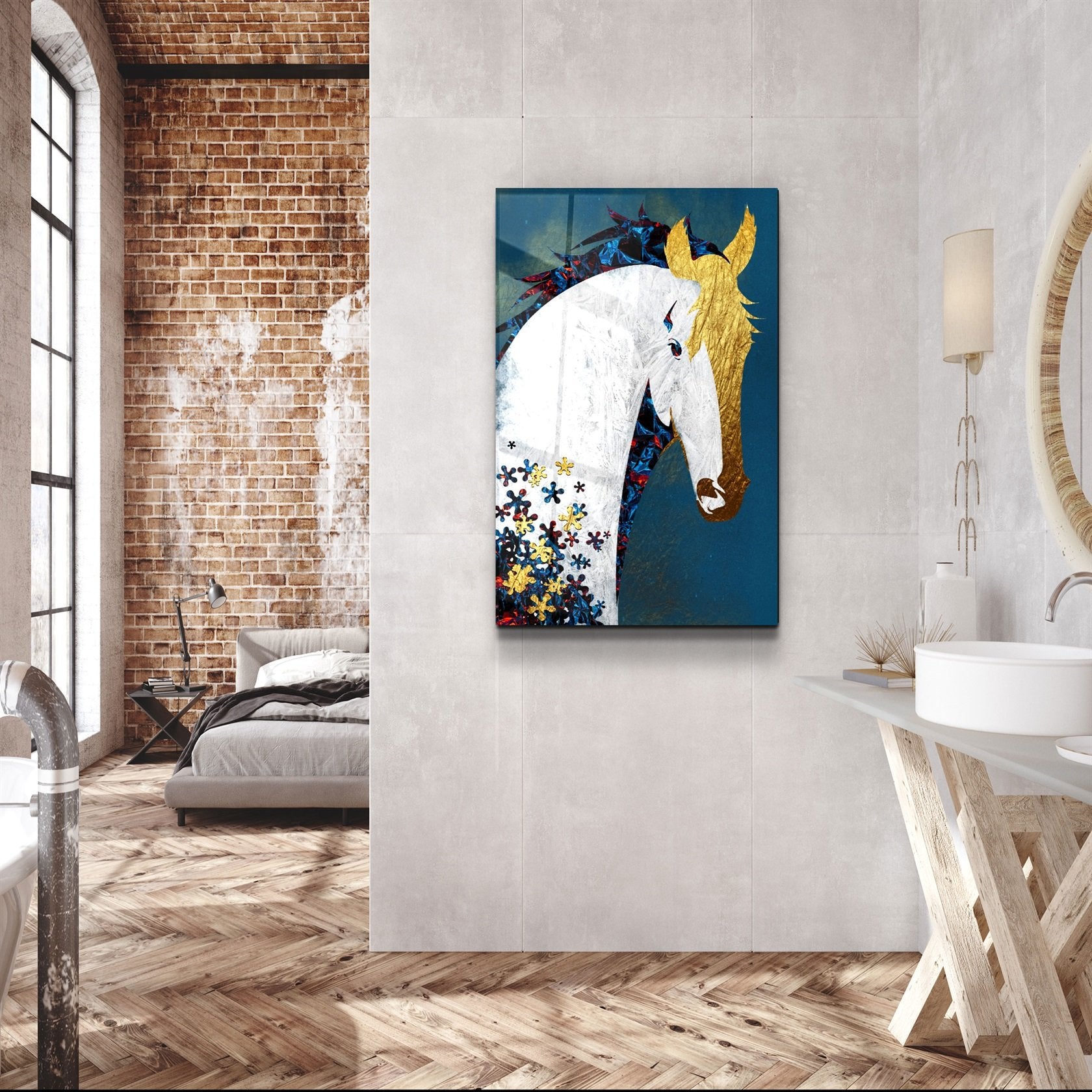 ・"Abstract Puzzle Horse"・Glass Wall Art