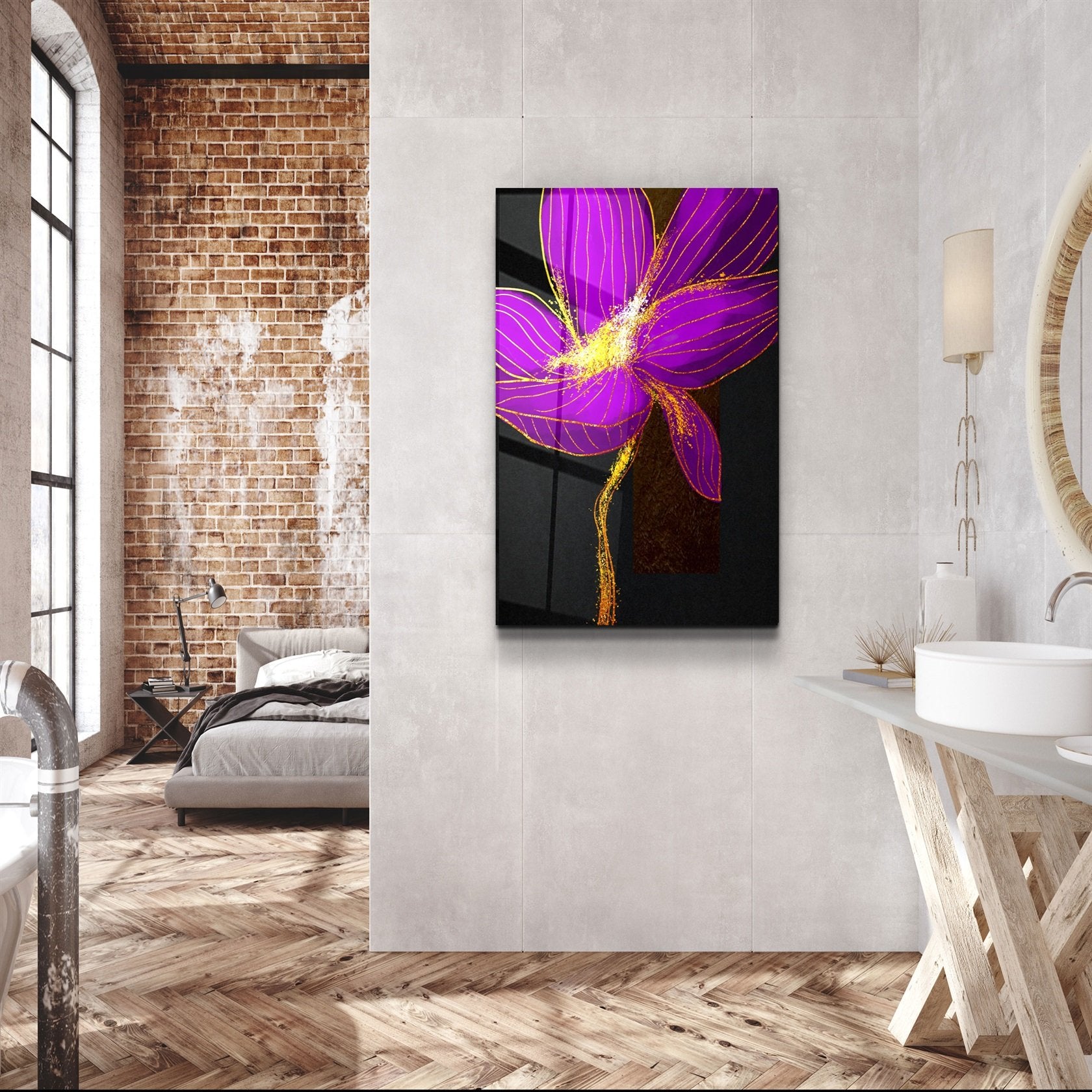 ・"Purple Flower"・Glass Wall Art