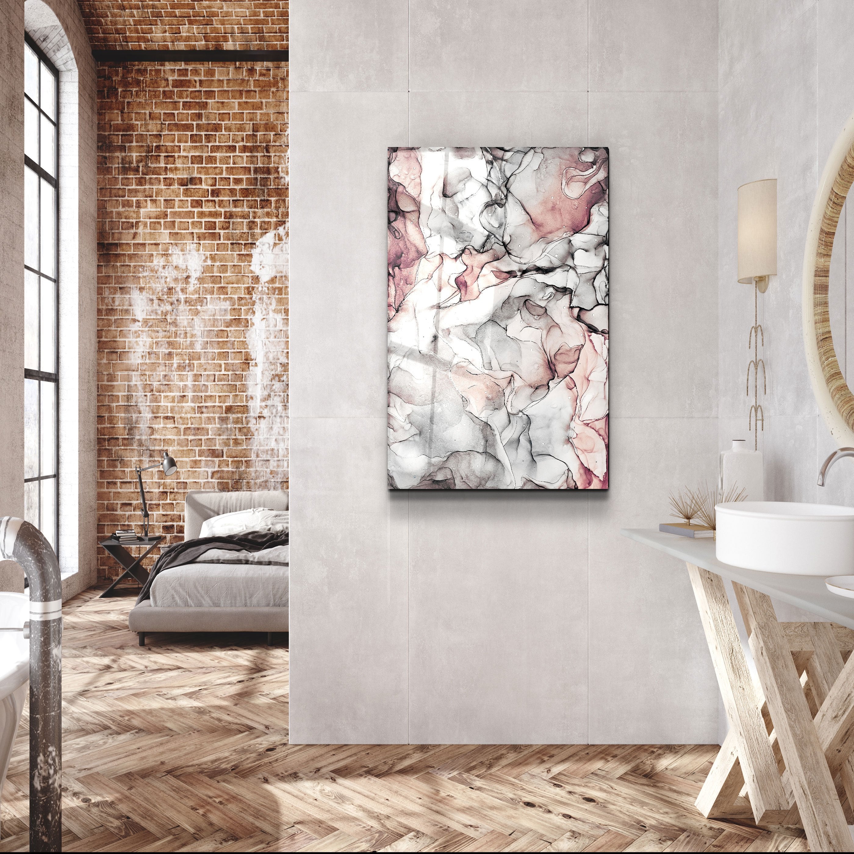 ・« Motif rose »・Art mural en verre