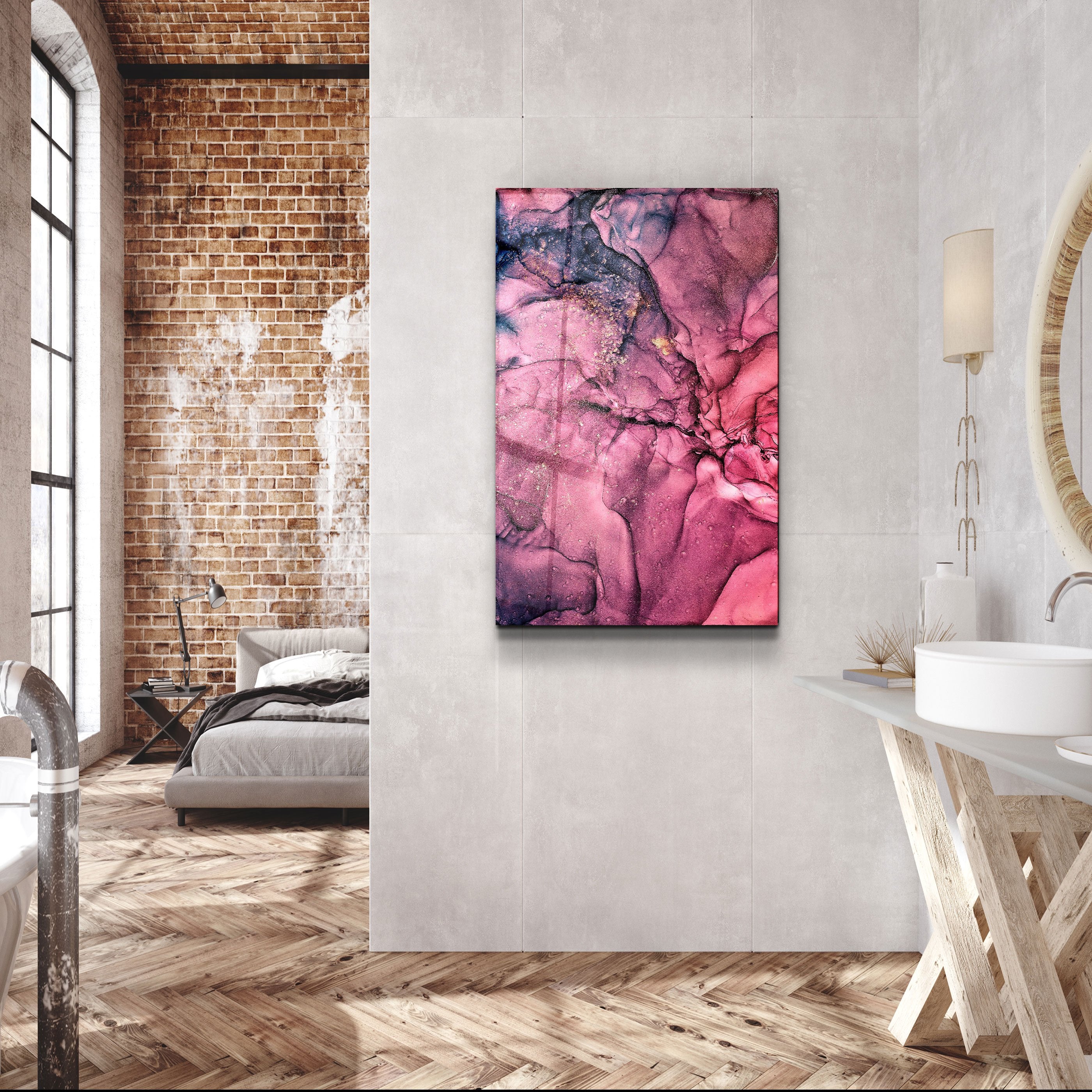 ・« Motif de vague rose »・Art mural en verre