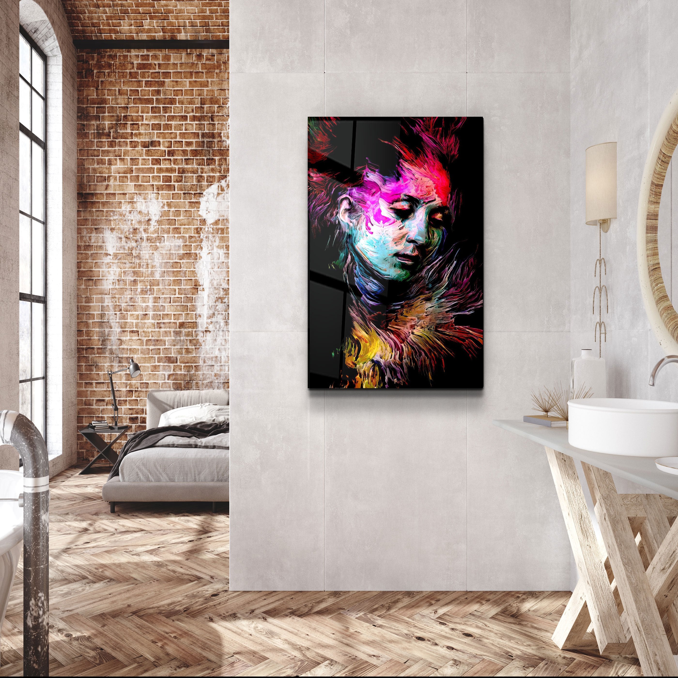 ・"Abstract Colorful Face"・Glass Wall Art