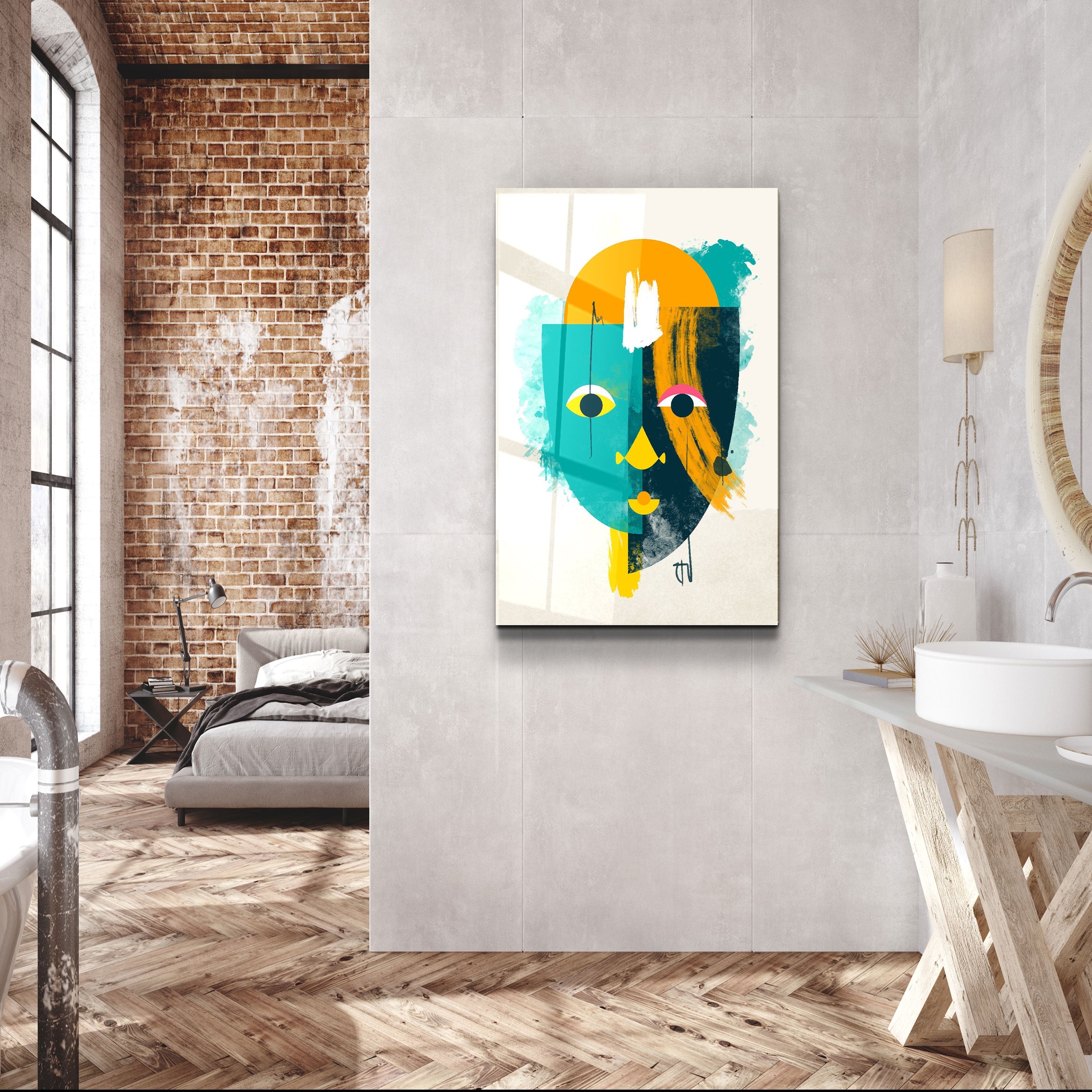 ・"Abstract Colorful Face V3"・Glass Wall Art