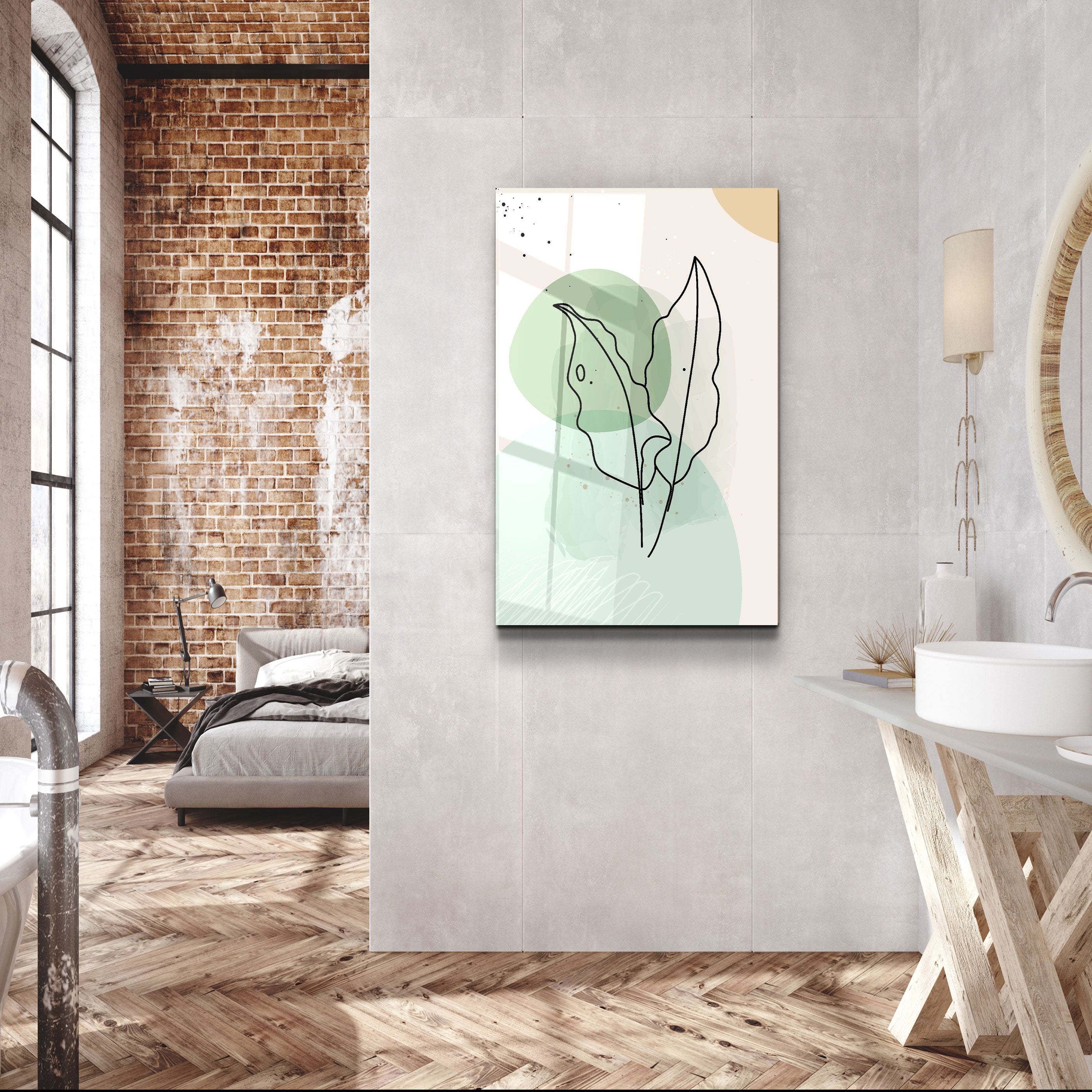 ・"Abstract Shapes and Leaves V1"・Glass Wall Art