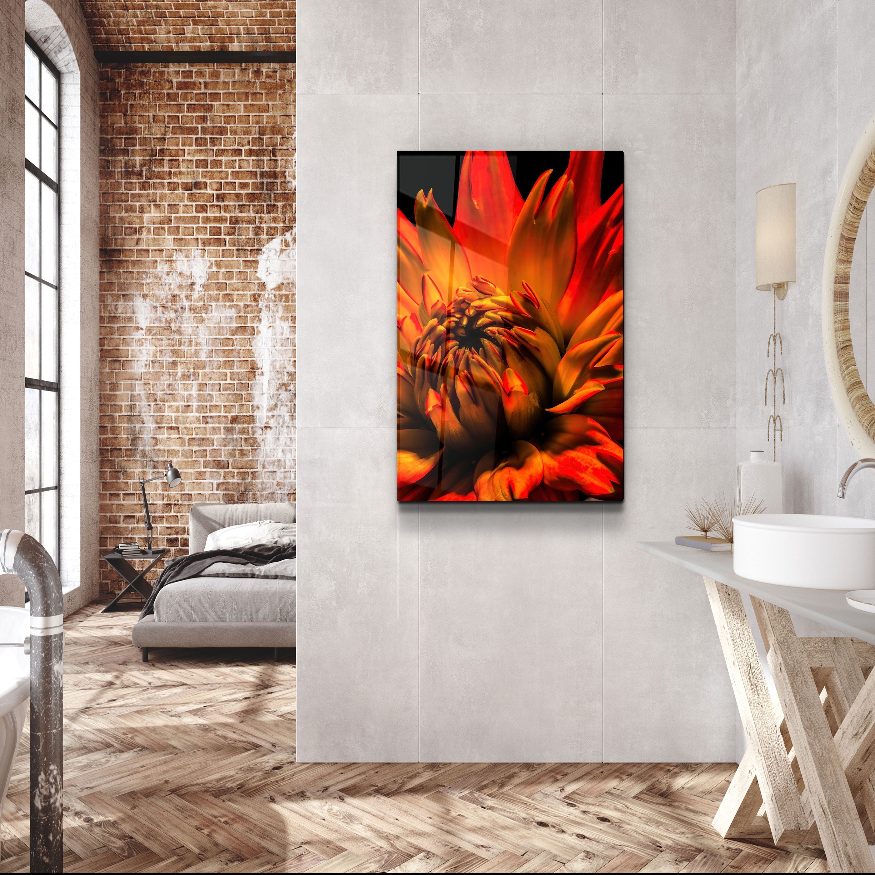 ・« Marguerite orange »・Art mural en verre