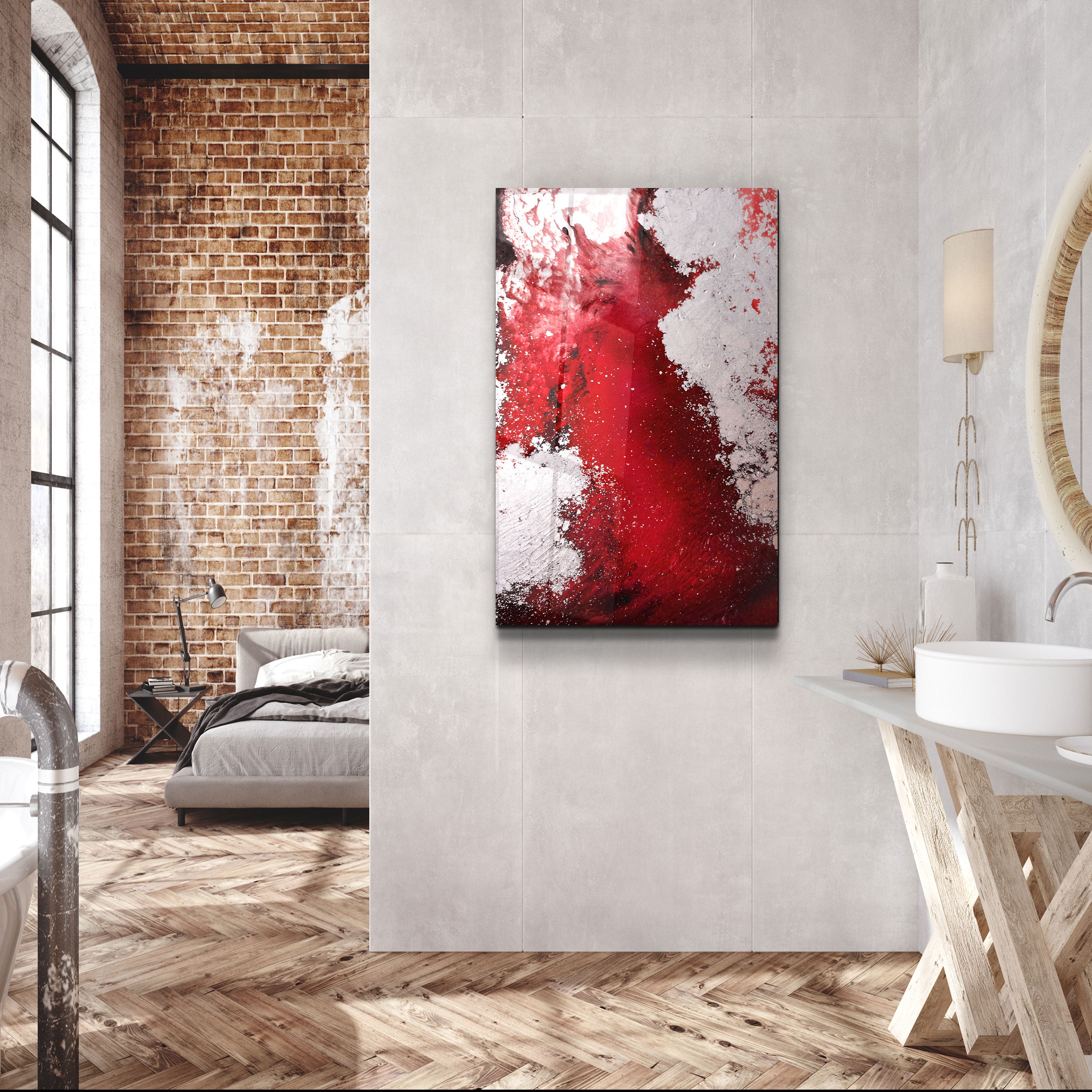 ・"Oeil d'oiseau en rouge V3"・Art mural en verre