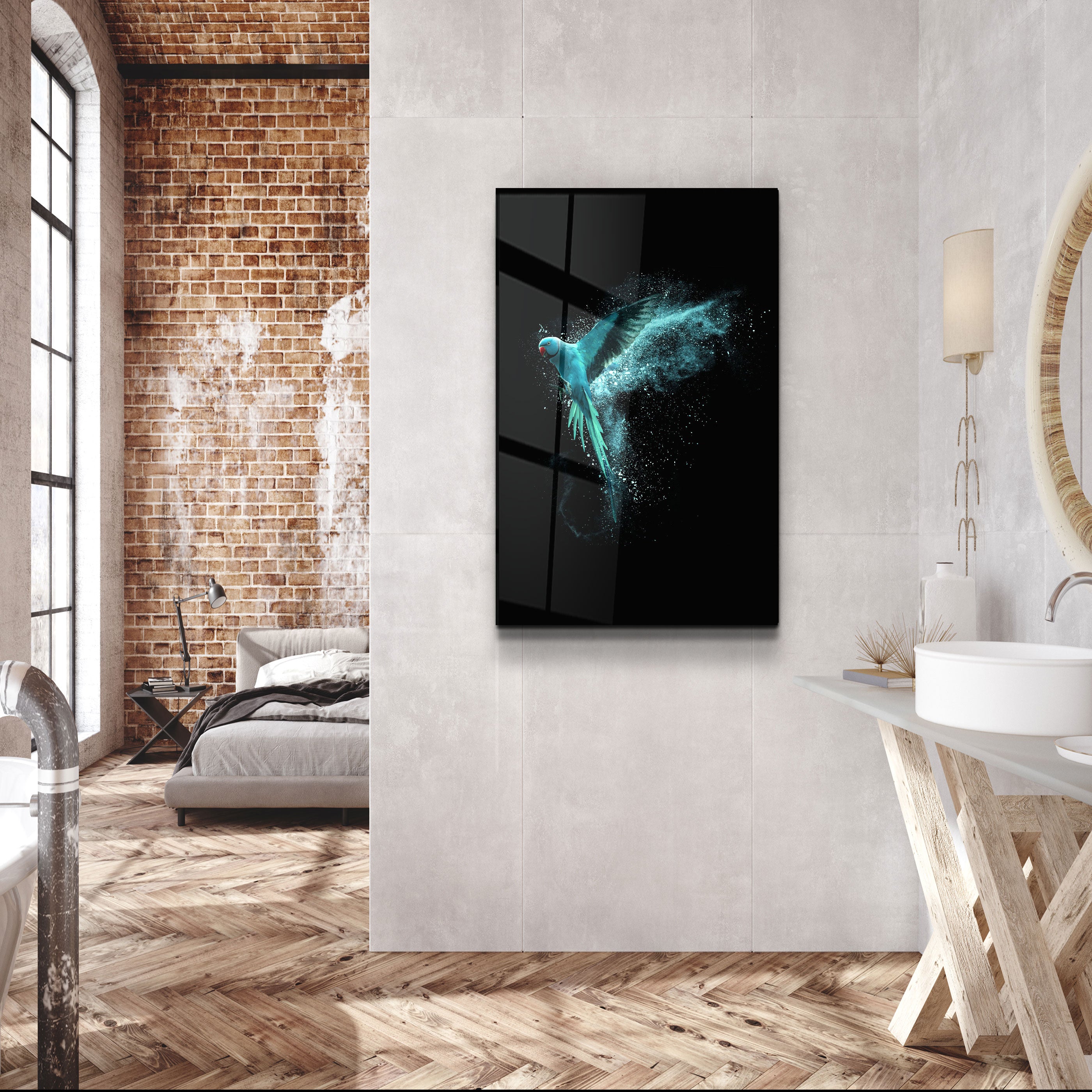 ・"Perroquet Turquoise"・Art Mural en Verre