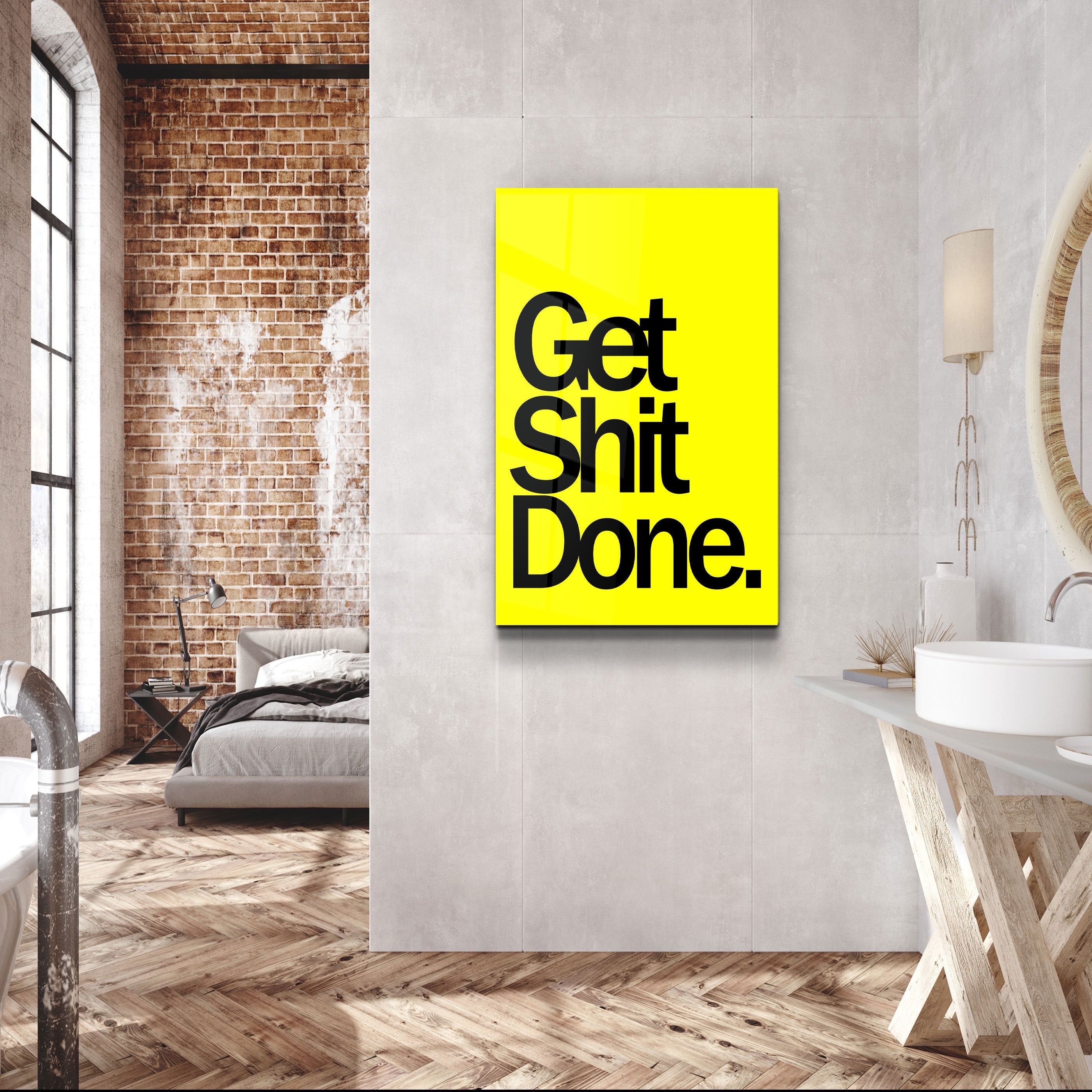 ・"Get X Done Yellow"・Designers Collection Glass Wall Art