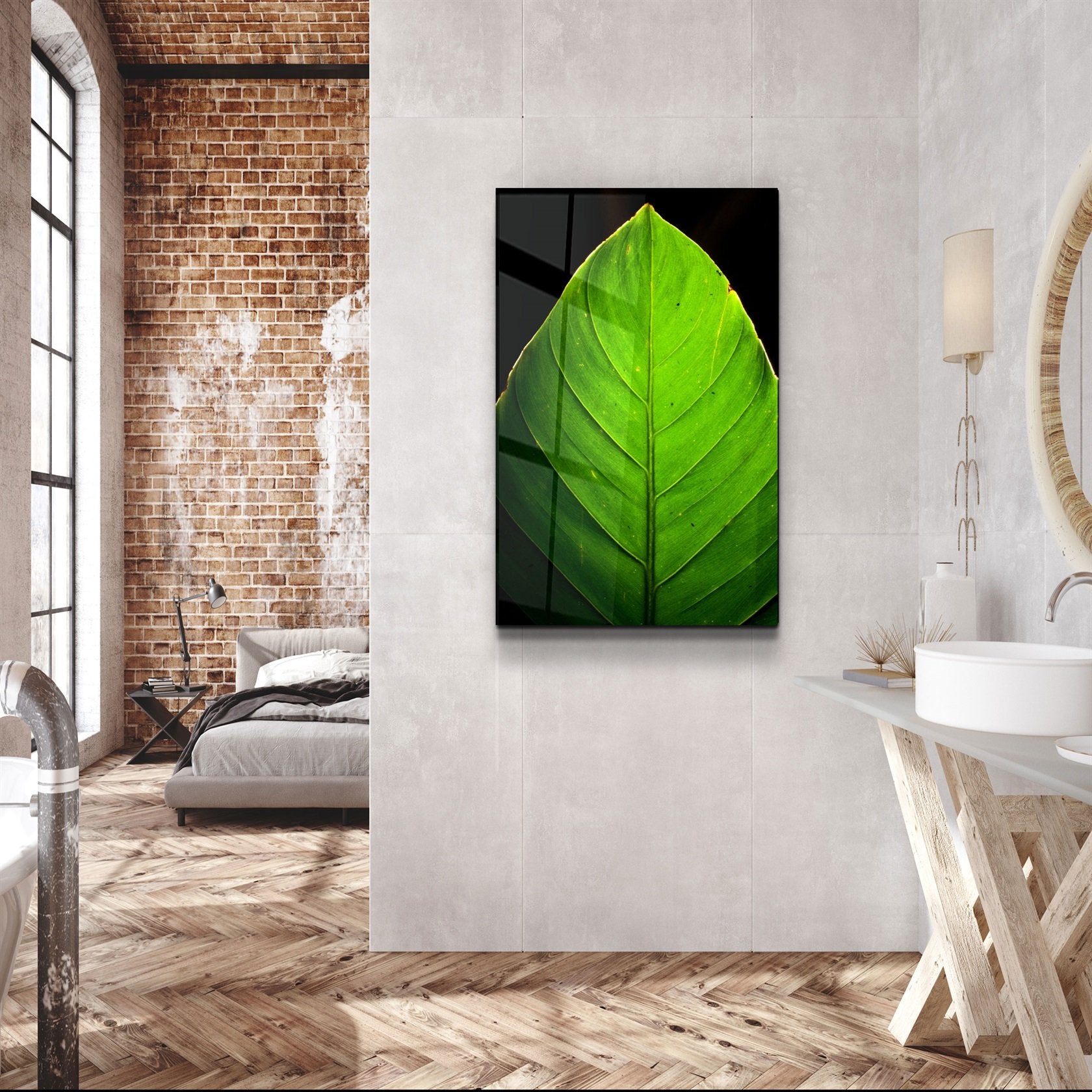 ・"Green Leaf 1"・Glass Wall Art