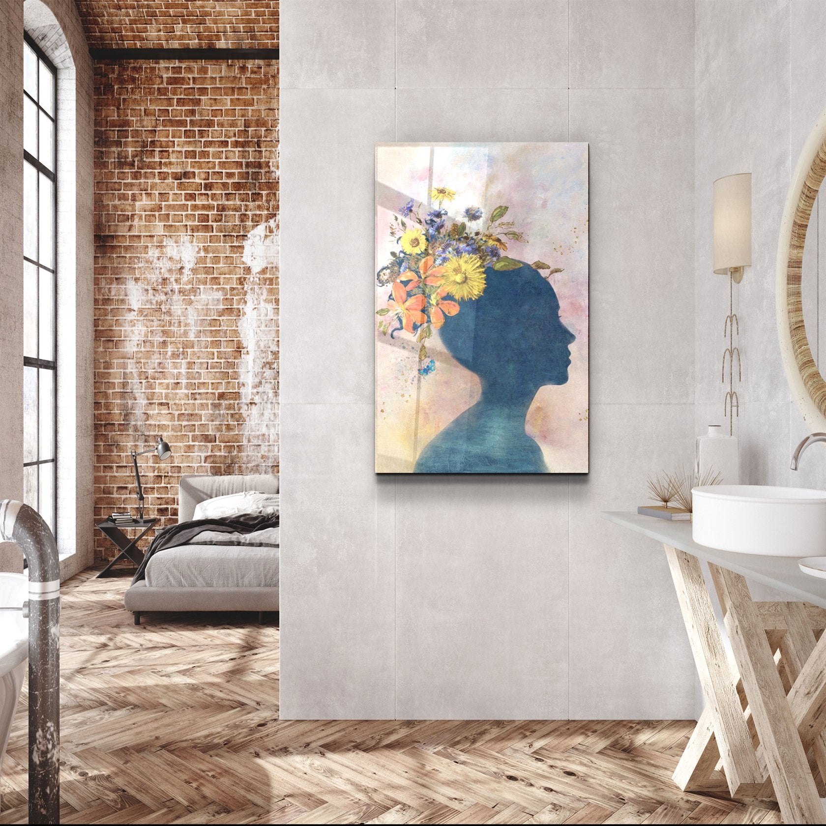 ・"Abstract Women and Flowers"・Glass Wall Art