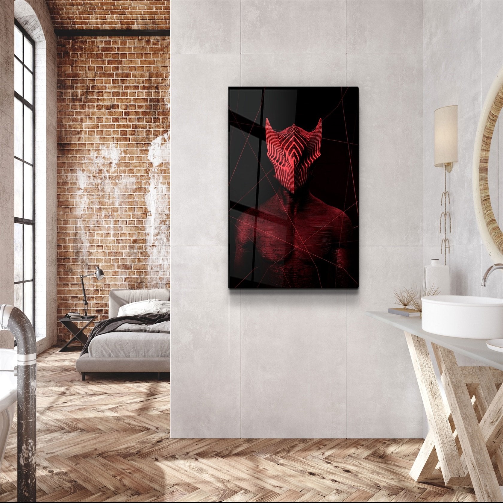 ・"Abstract Masked Man V2"・Glass Wall Art