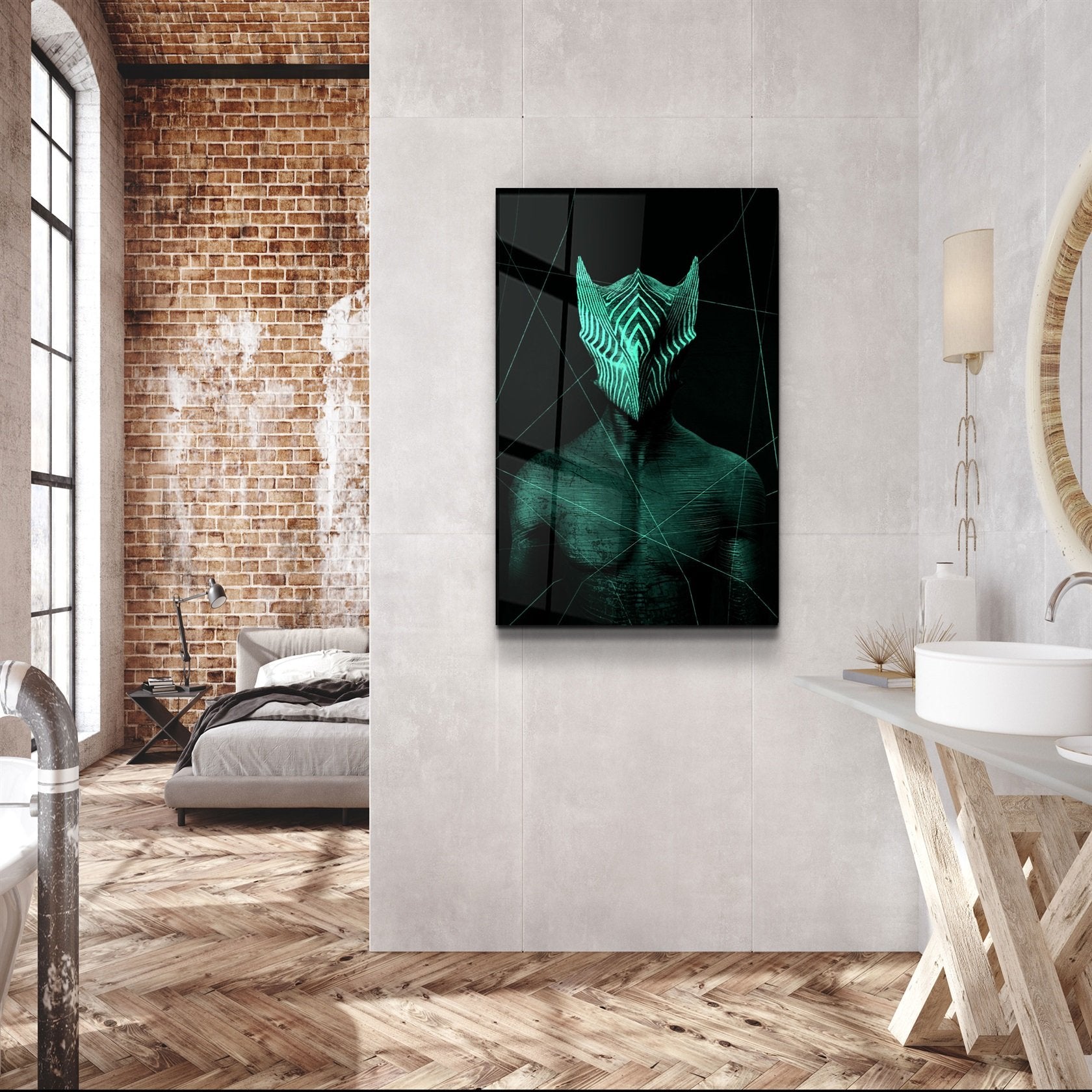 ・"Abstract Masked Man V4"・Glass Wall Art