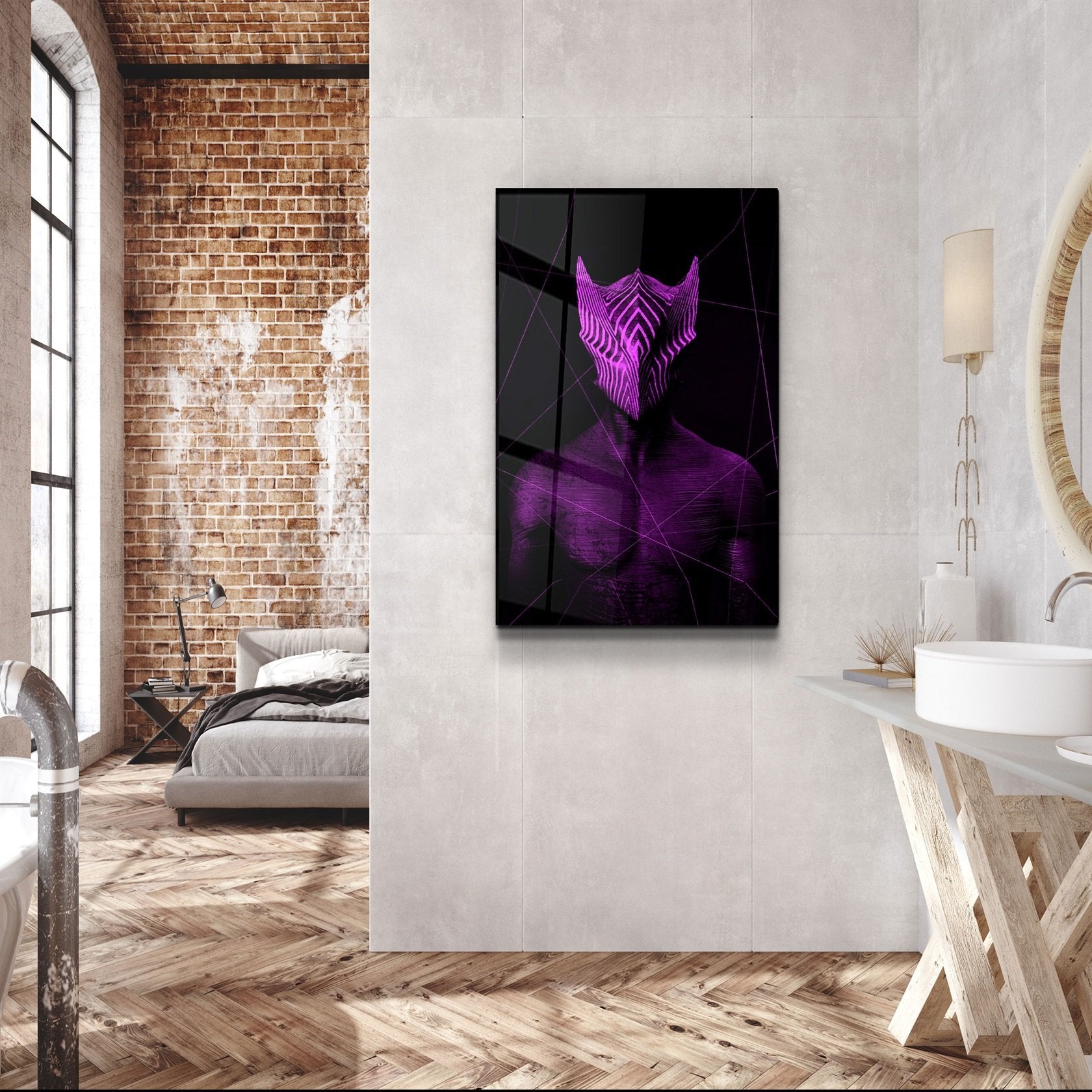 ・"Abstract Masked Man V5"・Glass Wall Art