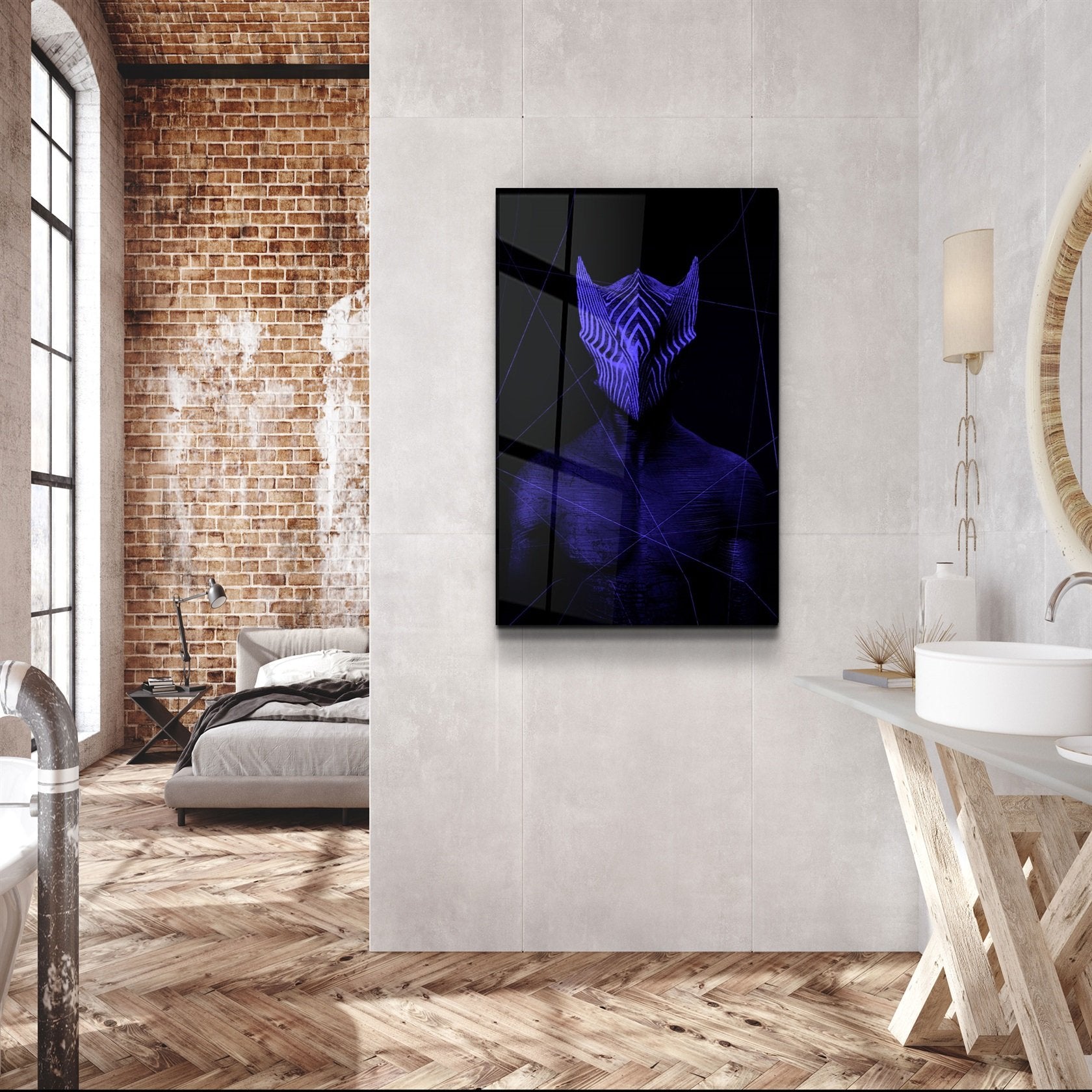 ・"Abstract Masked Man V6"・Glass Wall Art