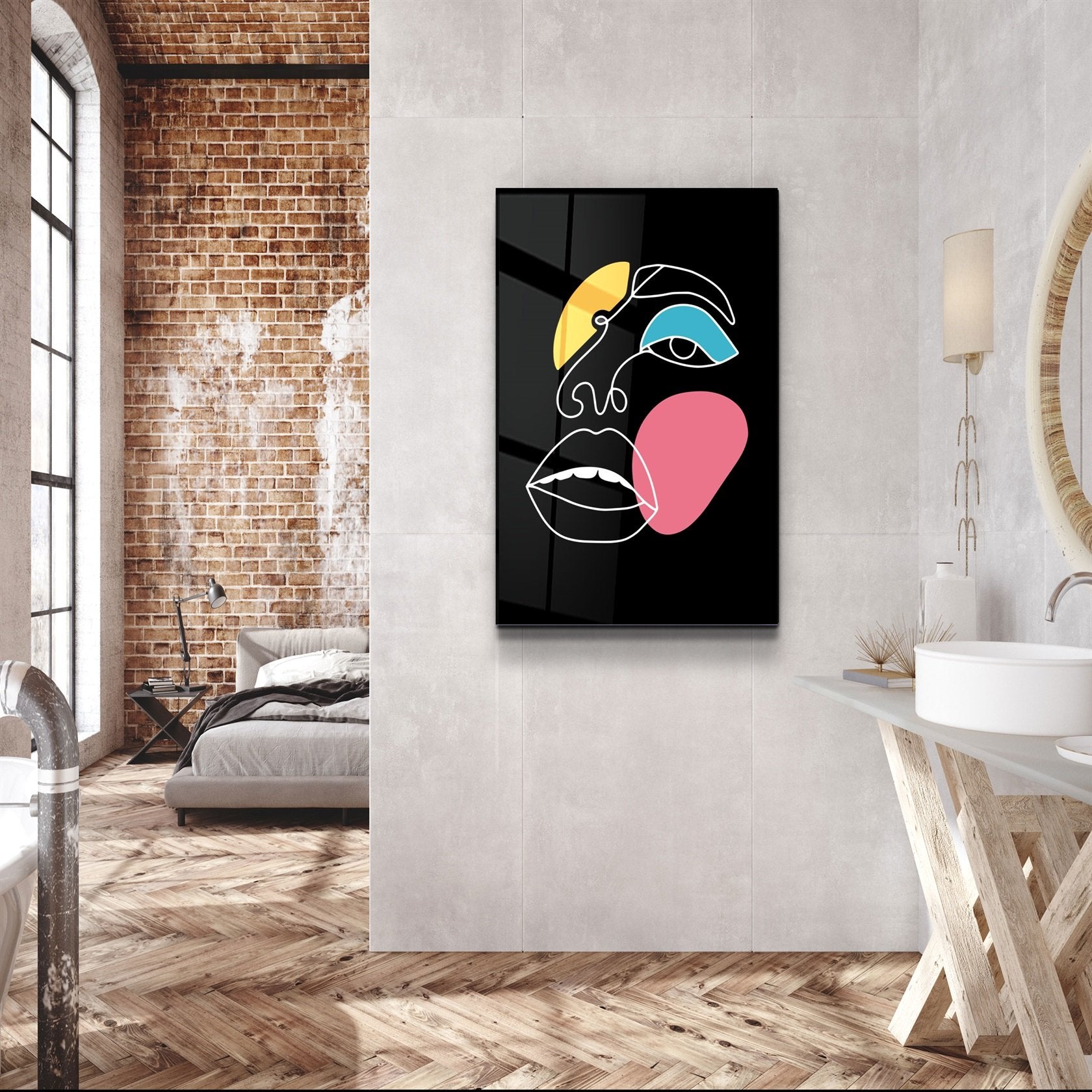 ・"Abstract Colorful Face"・Glass Wall Art