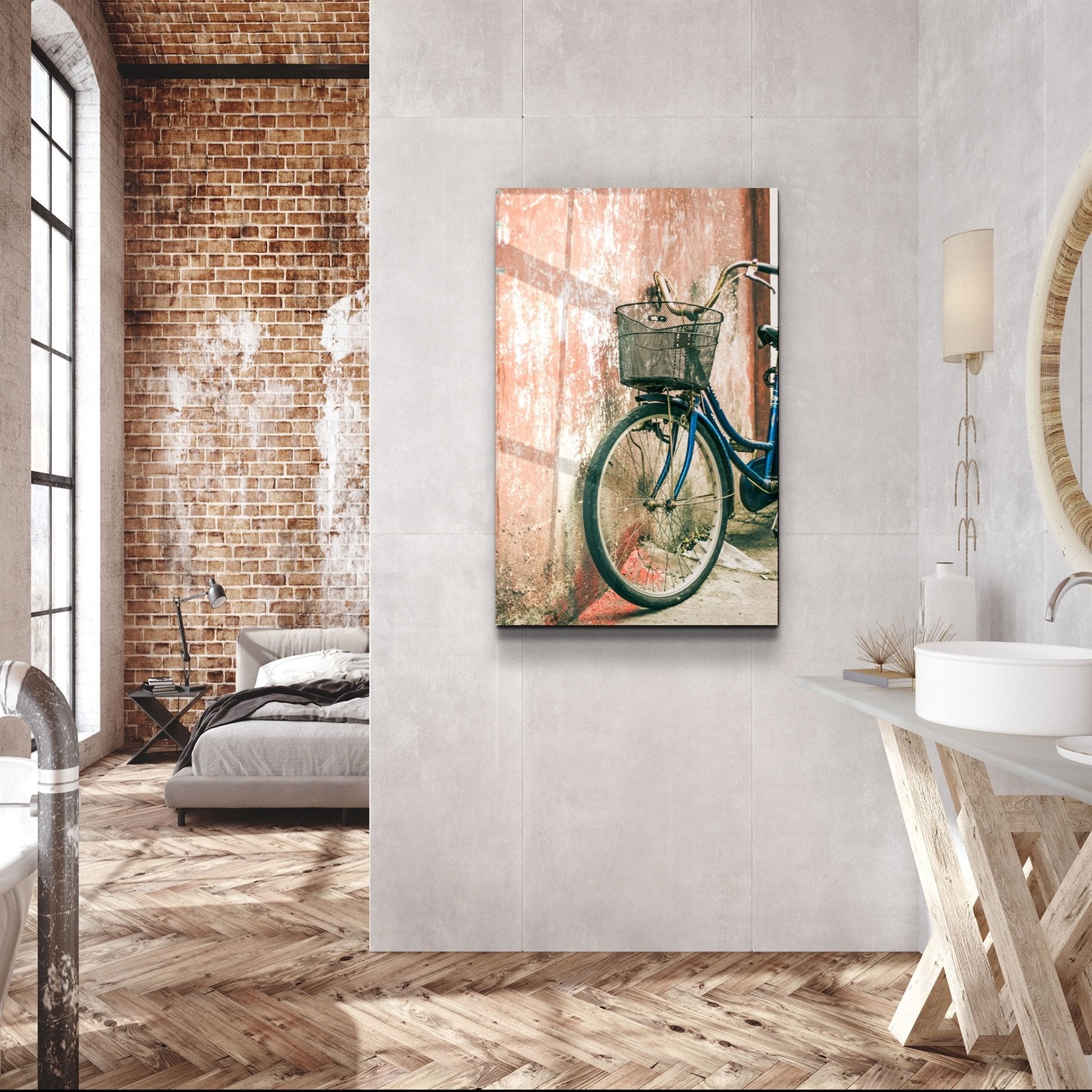 ・"Bicycle with Basket"・Glass Wall Art