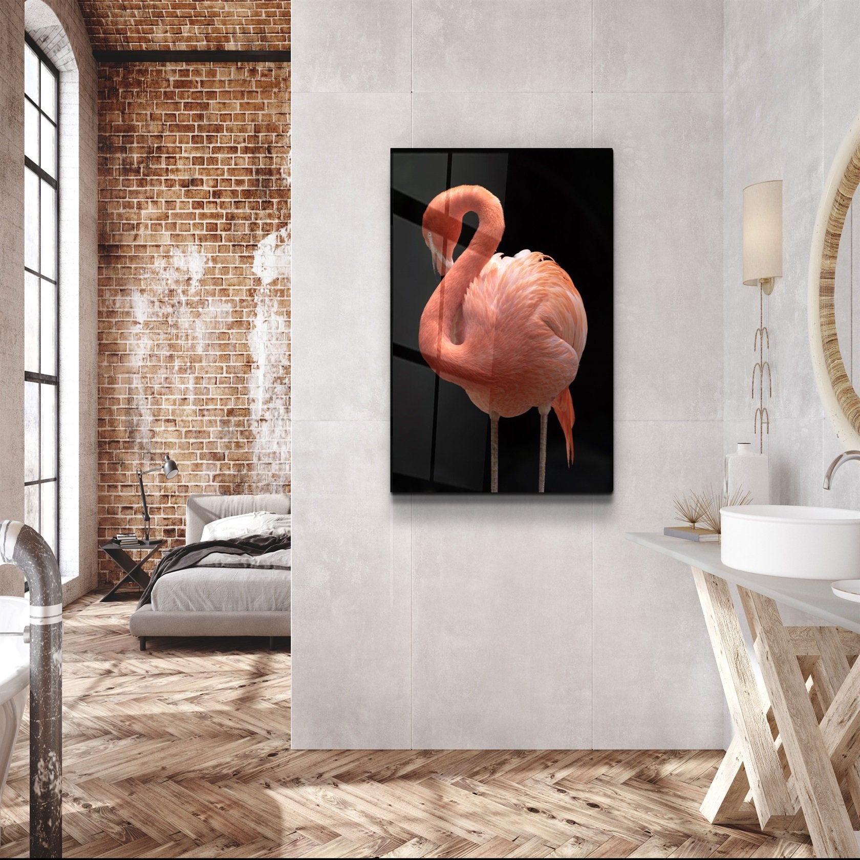 ・"Flamingo V2"・Glass Wall Art