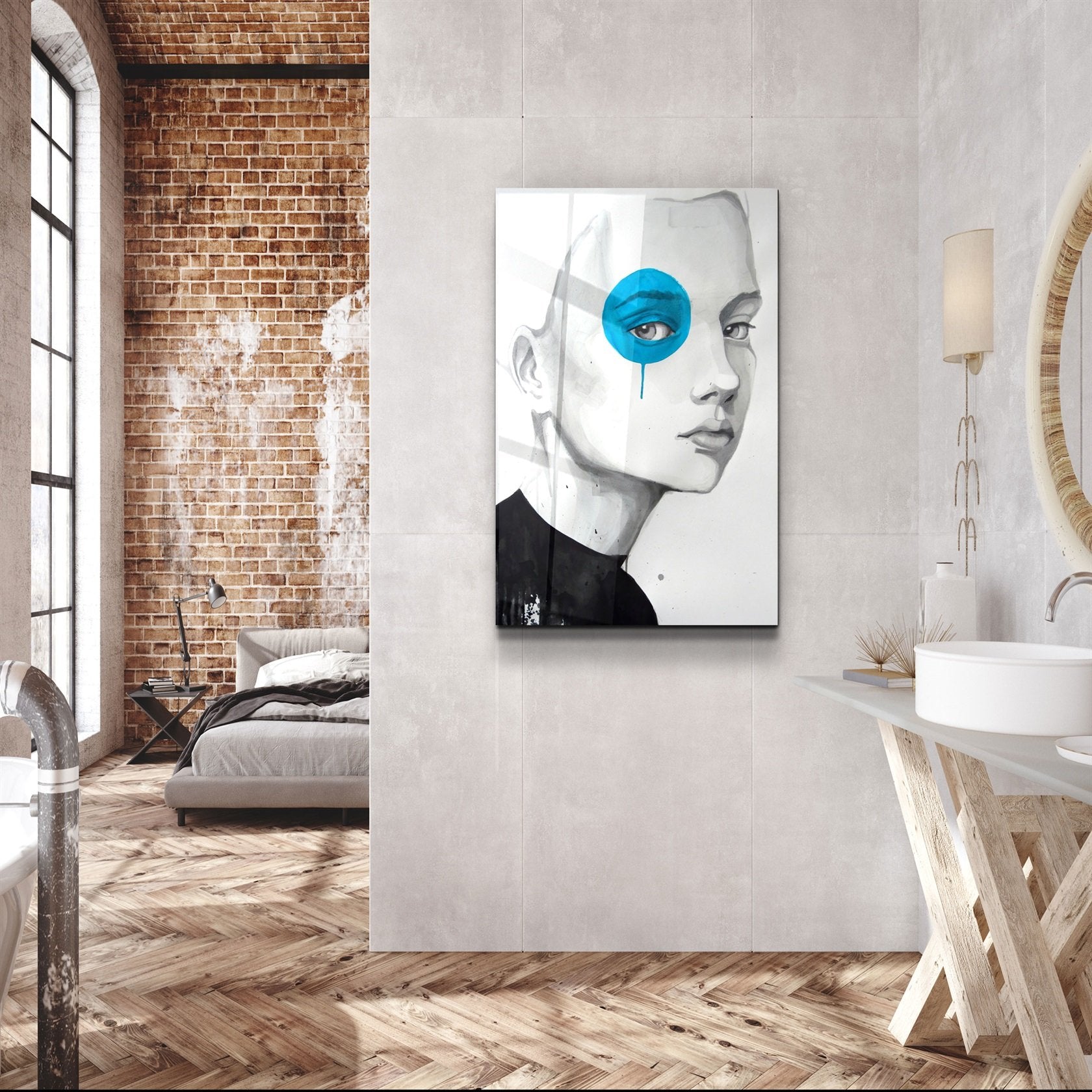 ・« Oeil bleu »・Art mural en verre